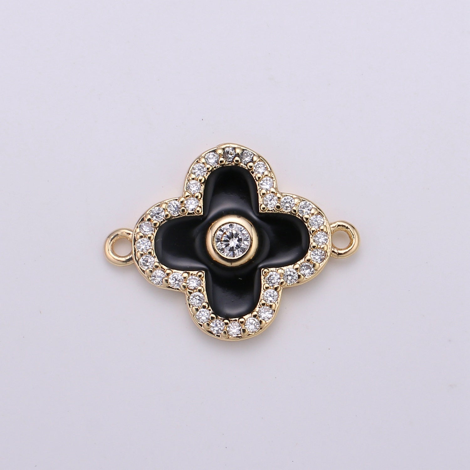 Dainty Shamrock Charm Connector, White Enamel Flower Link Connector, Black Quatrefoil, Four Leaf Flower Daisy Clover Earring Bracelet necklace connector F-810 F-811 F-812