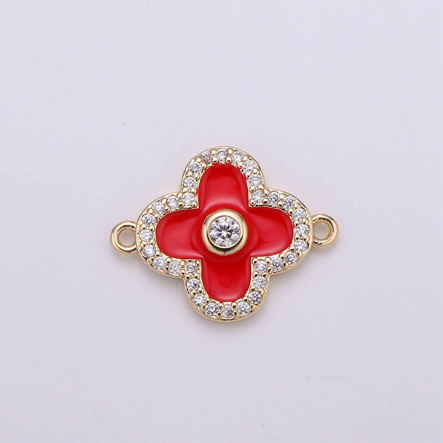 Dainty Shamrock Charm Connector, White Enamel Flower Link Connector, Black Quatrefoil, Four Leaf Flower Daisy Clover Earring Bracelet necklace connector F-810 F-811 F-812