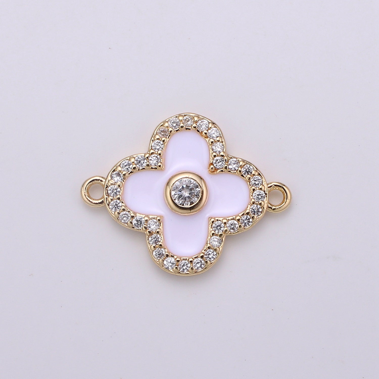 Dainty Shamrock Charm Connector, White Enamel Flower Link Connector, Black Quatrefoil, Four Leaf Flower Daisy Clover Earring Bracelet necklace connector F-810 F-811 F-812