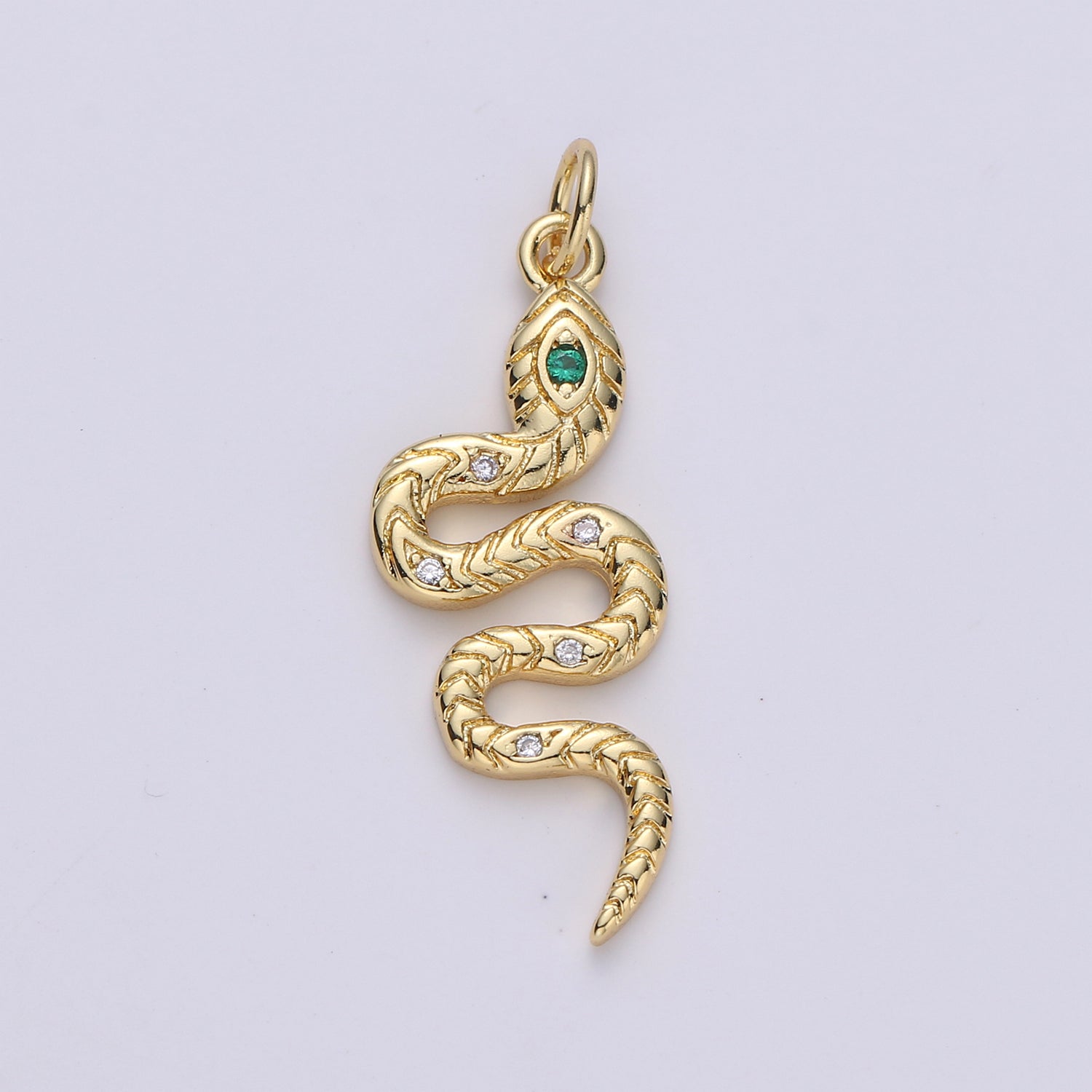 Snake Gold Filled Charm with Green Crystal D-032