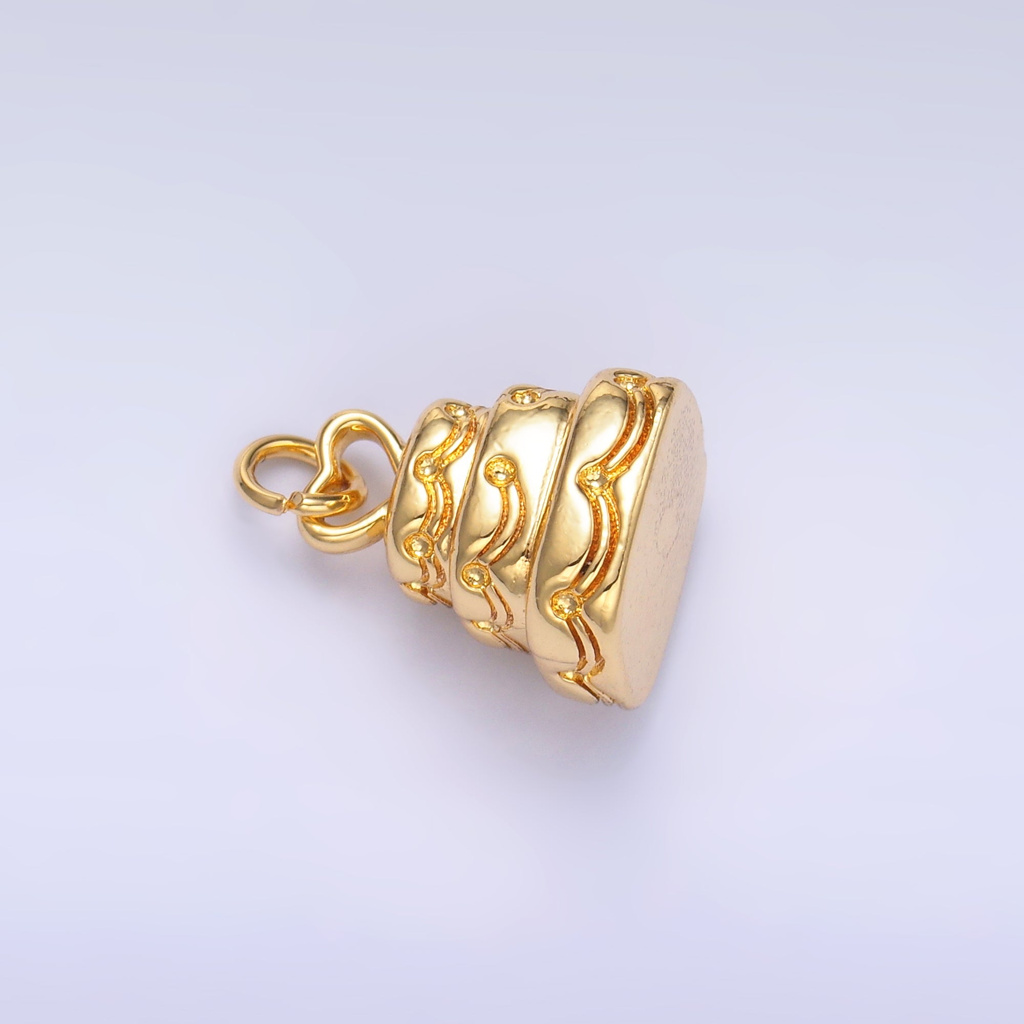 24K Gold Filled Heart Love Cake Multidimensional 3D Charm in Gold & Silver | D628