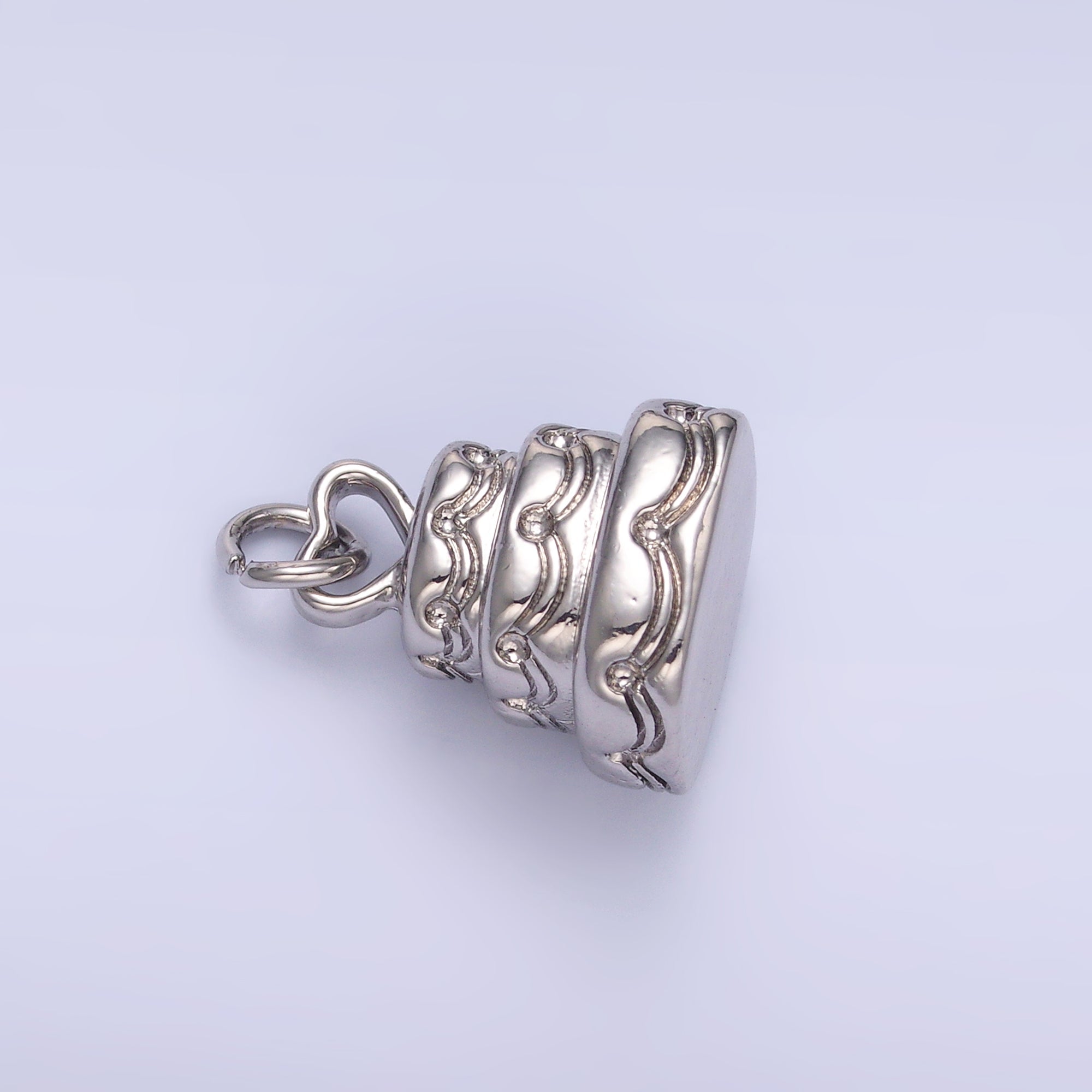 24K Gold Filled Heart Love Cake Multidimensional 3D Charm in Gold & Silver | D628