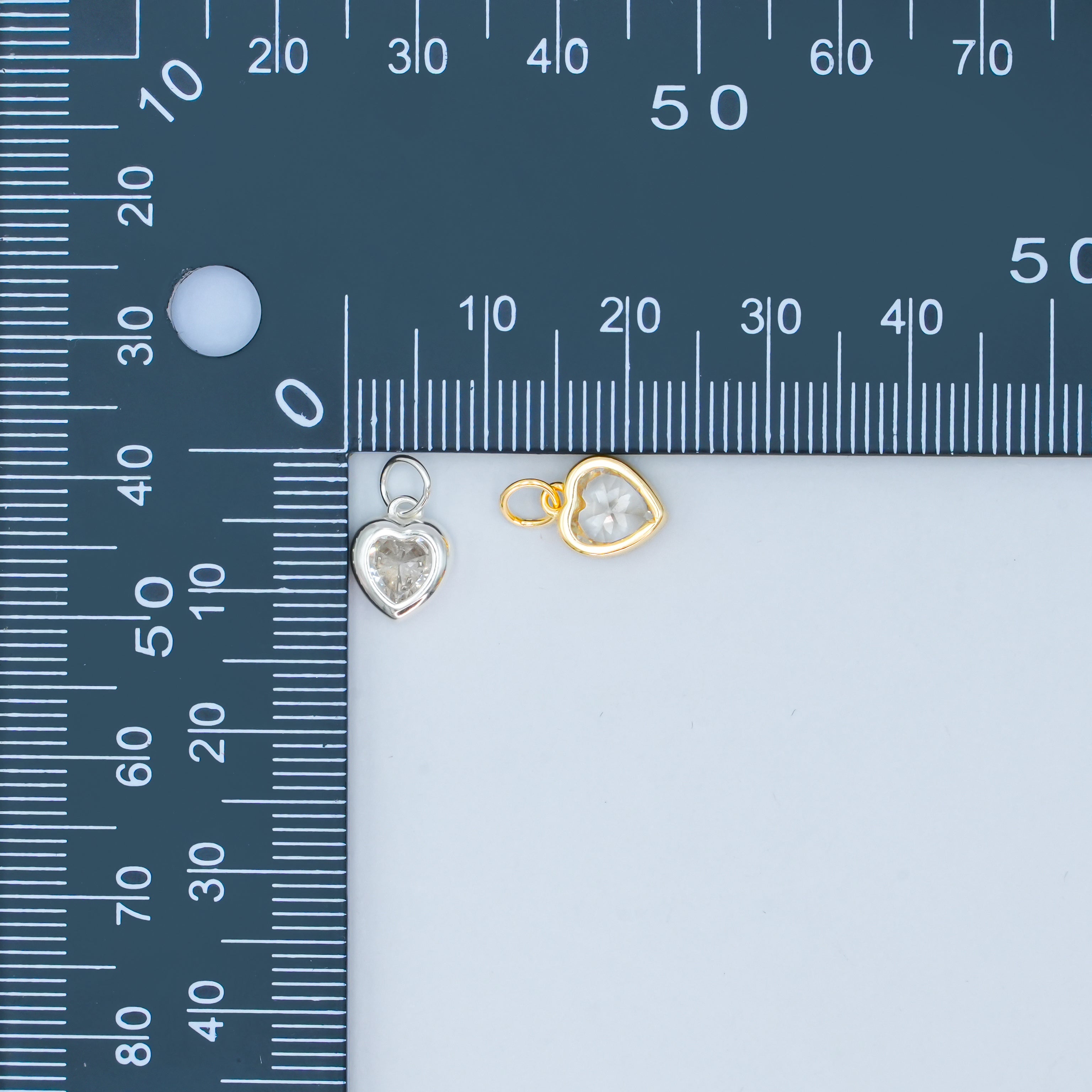 24K Gold Filled Clear CZ Heart Bezel Charm in Gold & Silver | SL-638