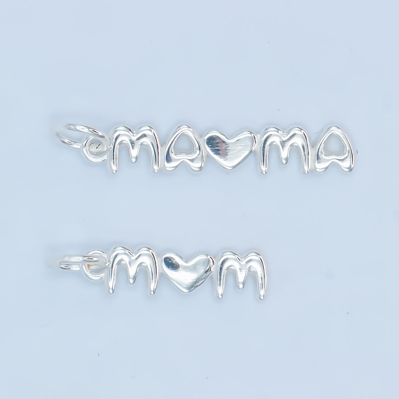 S925 Sterling Silver "MOM" "MAMA" Heart Script Letter Charm | SL-639 SL-640
