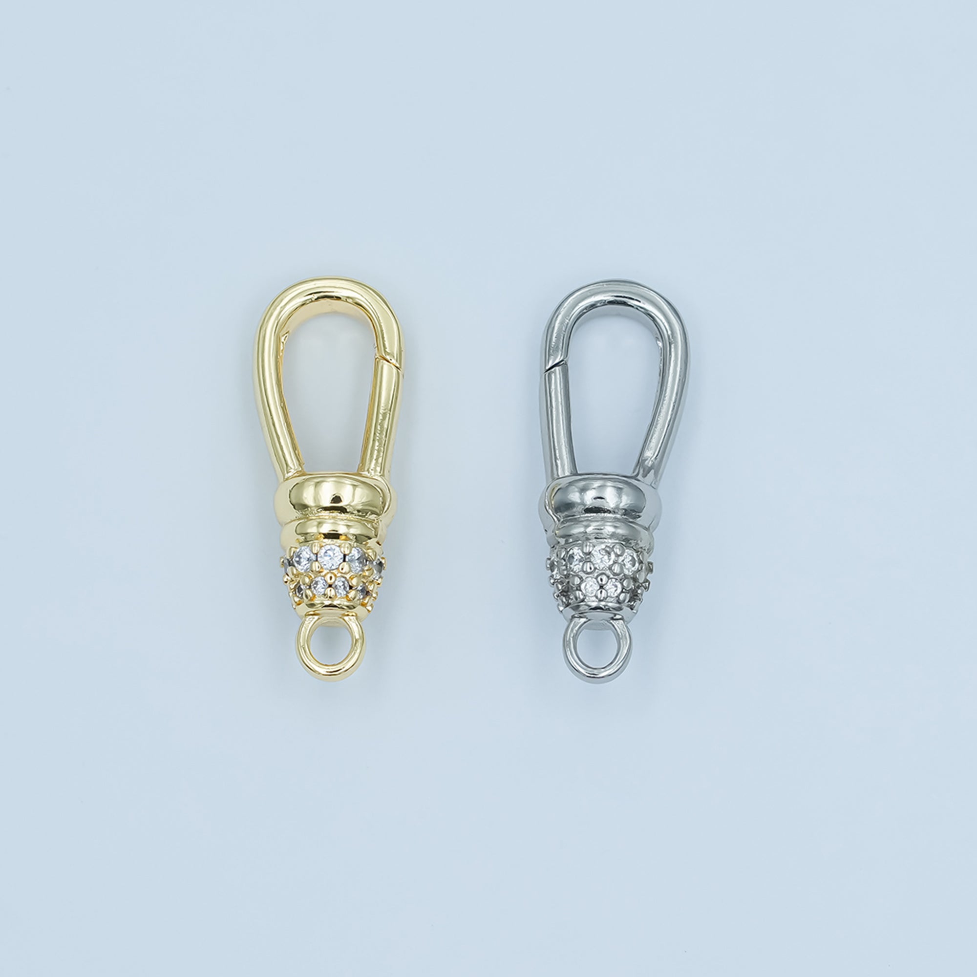 24K Gold Filled Oblong Micro Paved CZ Push Gate Finding in Gold & Silver | Z1123