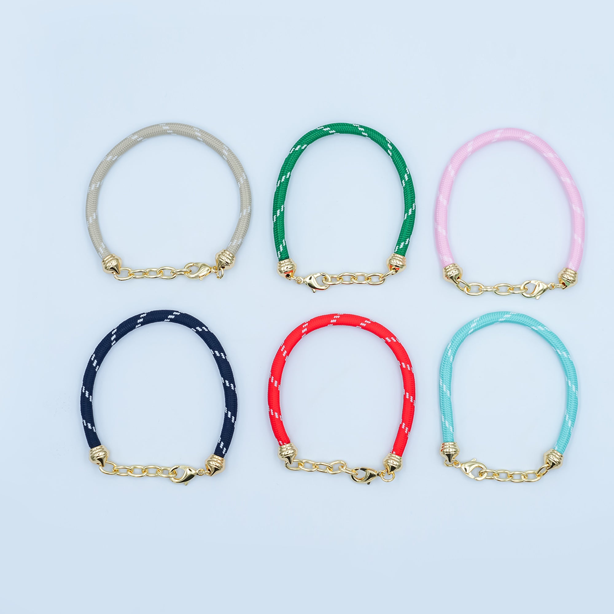 24K Gold Filled Red, Pink, Blue, Green, Beige, Teal Cord Chain Bracelet | WA-3055 ~ WA-3060