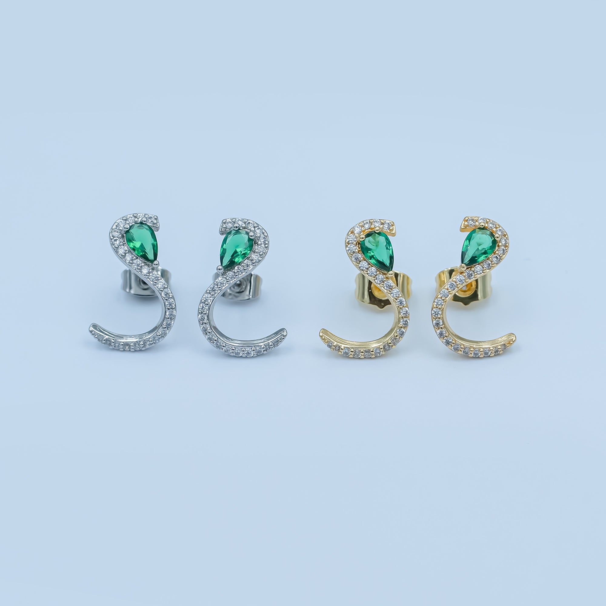 24K Gold Filled Green Teardrop Micro Paved CZ Cartilage Stud Earrings in Gold & Silver | AE863 AE864