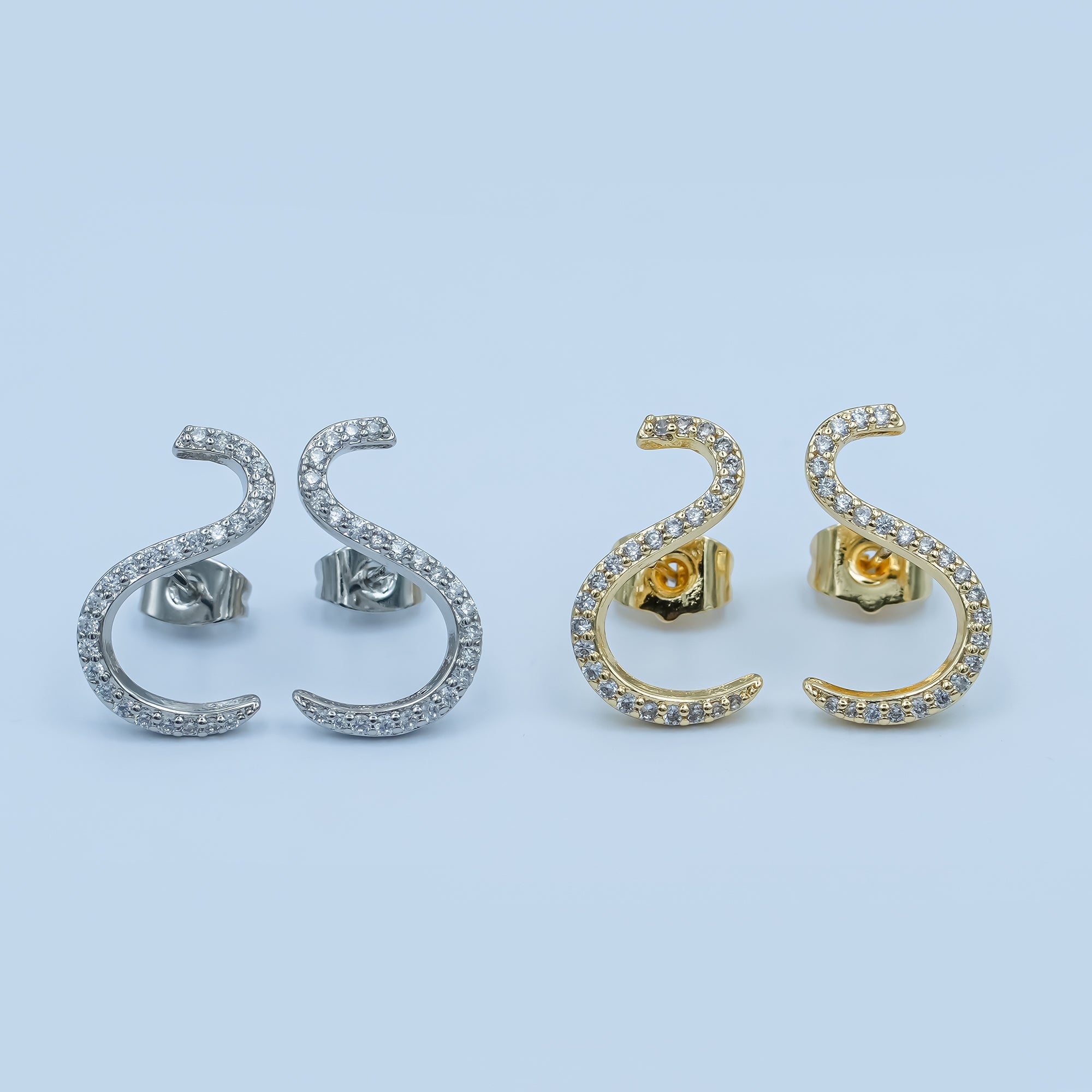 24K Gold Filled Micro Paved CZ Cartilage Stud Earrings Set in Gold & Silver | AE836 AE838