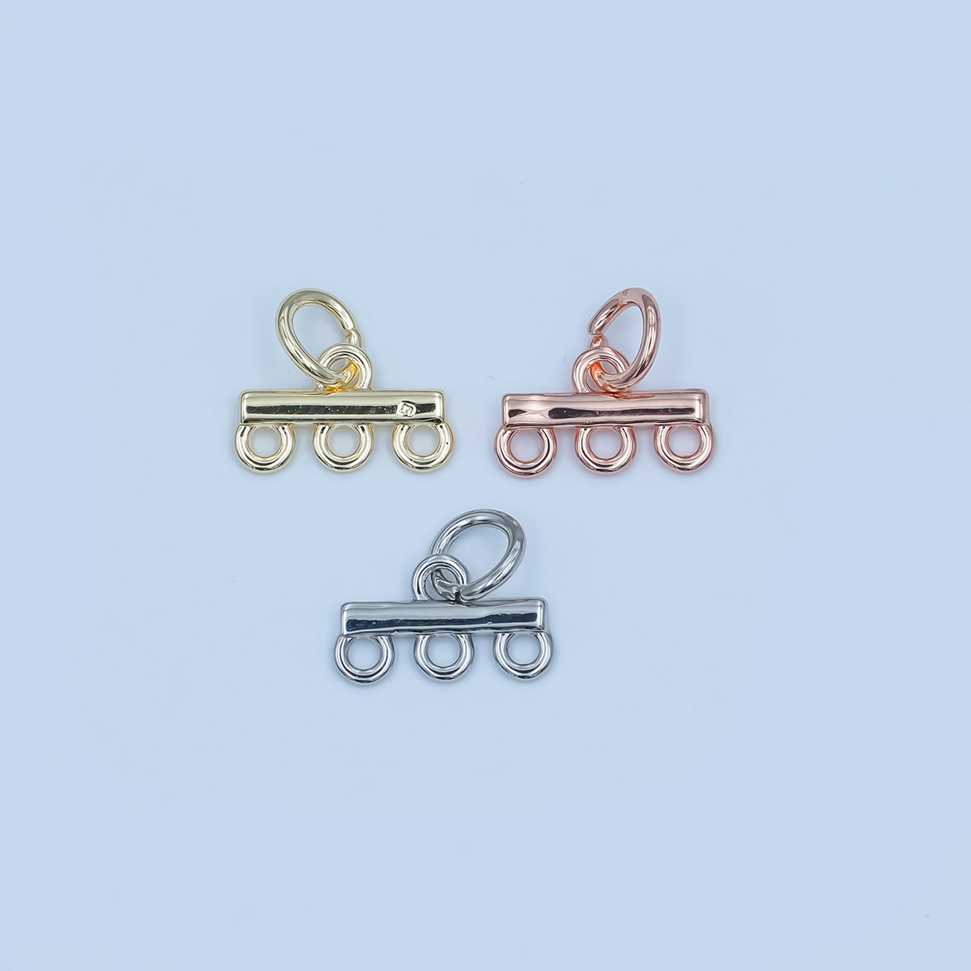 24K Gold Filled Triple Loop Drop Charm Bar Findings in Gold, Silver & Rose Gold | Z1149 Z1150