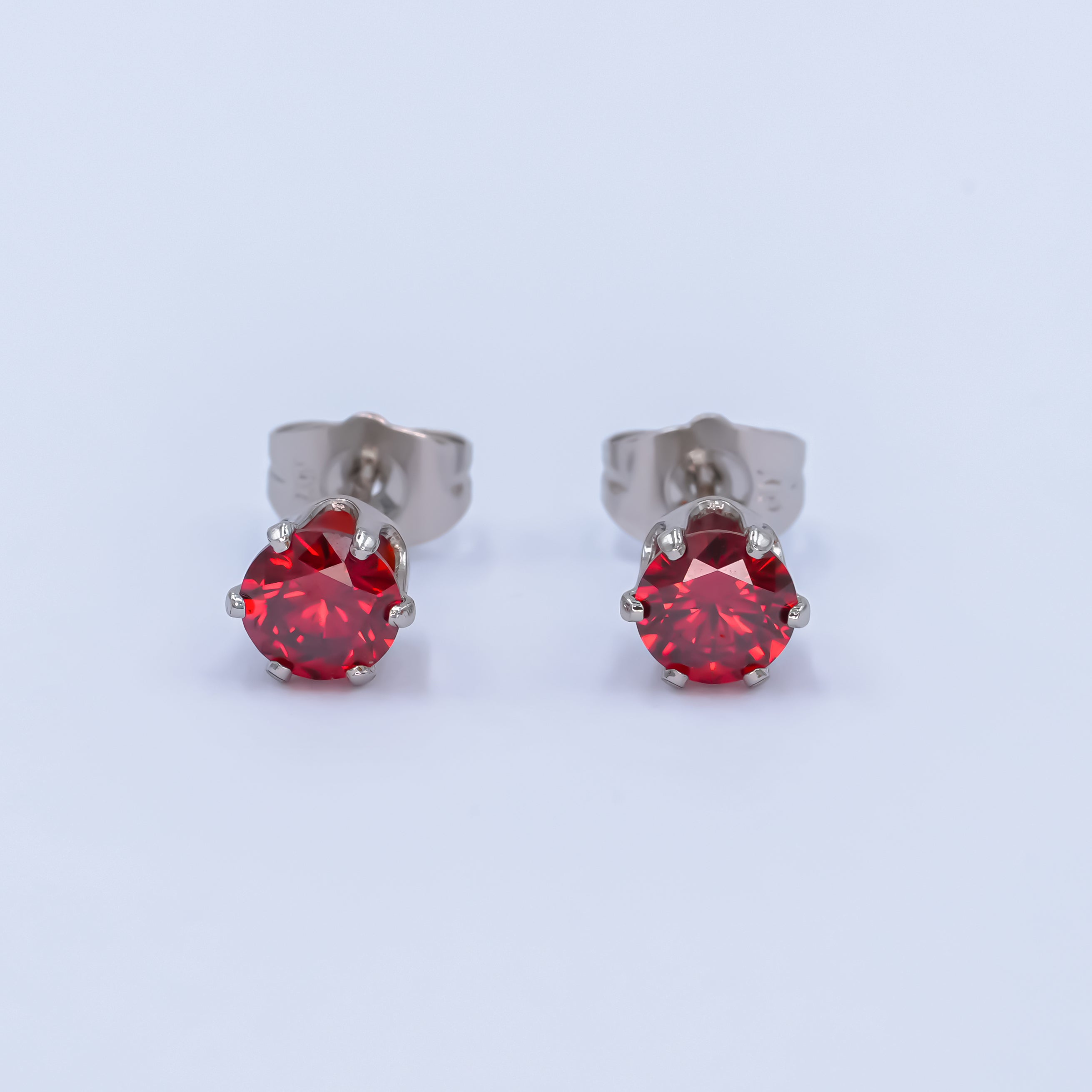 White Gold Filled 7mm Red CZ Mini Stud Earrings | AB1071