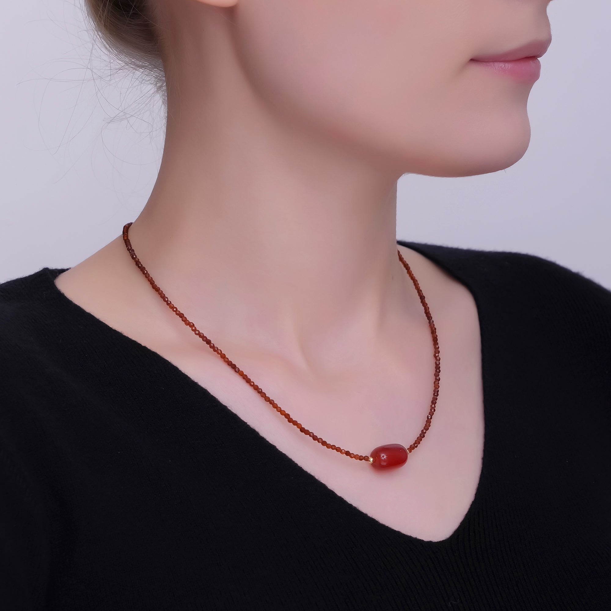24K Gold Filled Red Carnelian Gemstone Bead 17 Inch Necklace | WA-2962