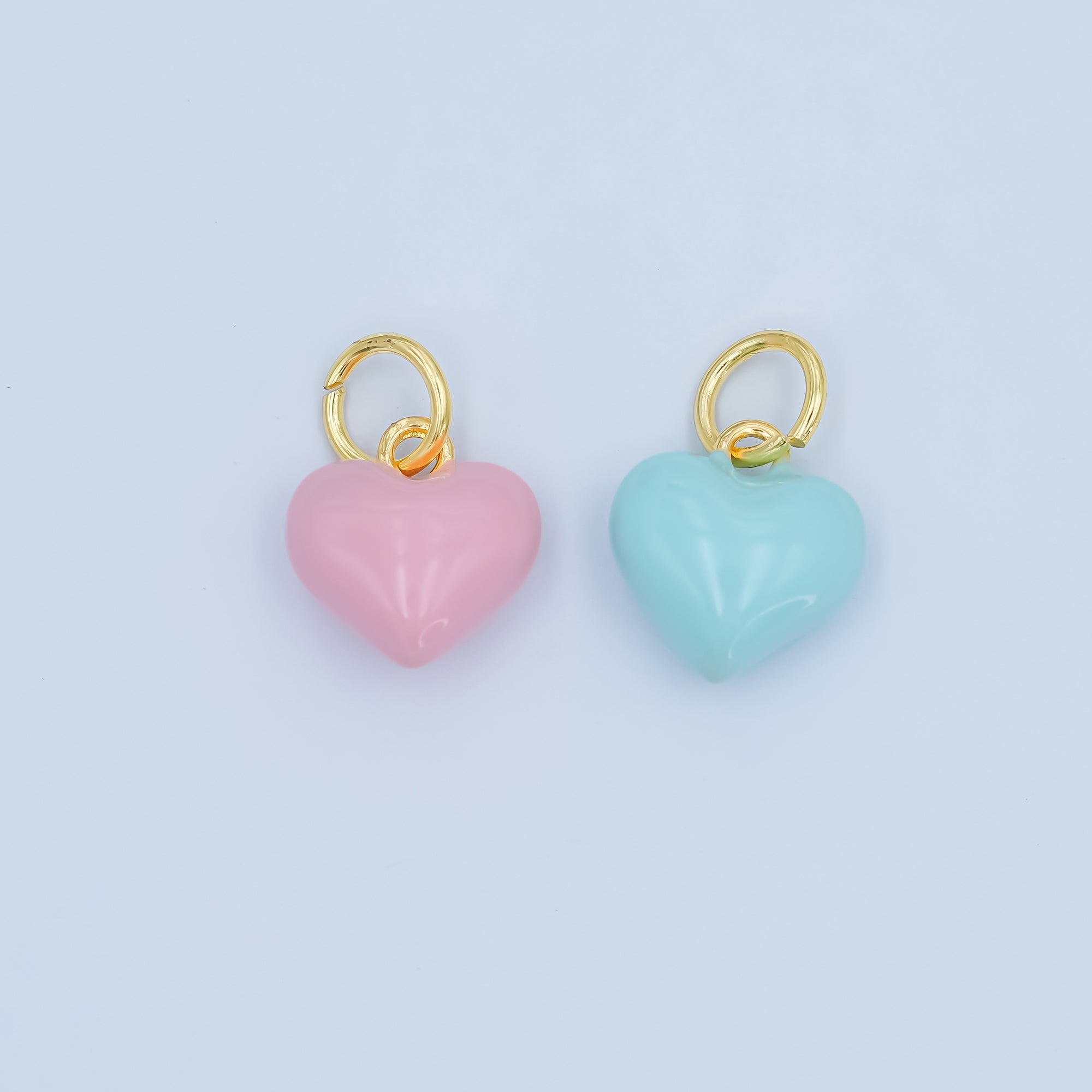 24K Gold Filled Blue, Pink Enamel Heart Multidimensional Charm | N078