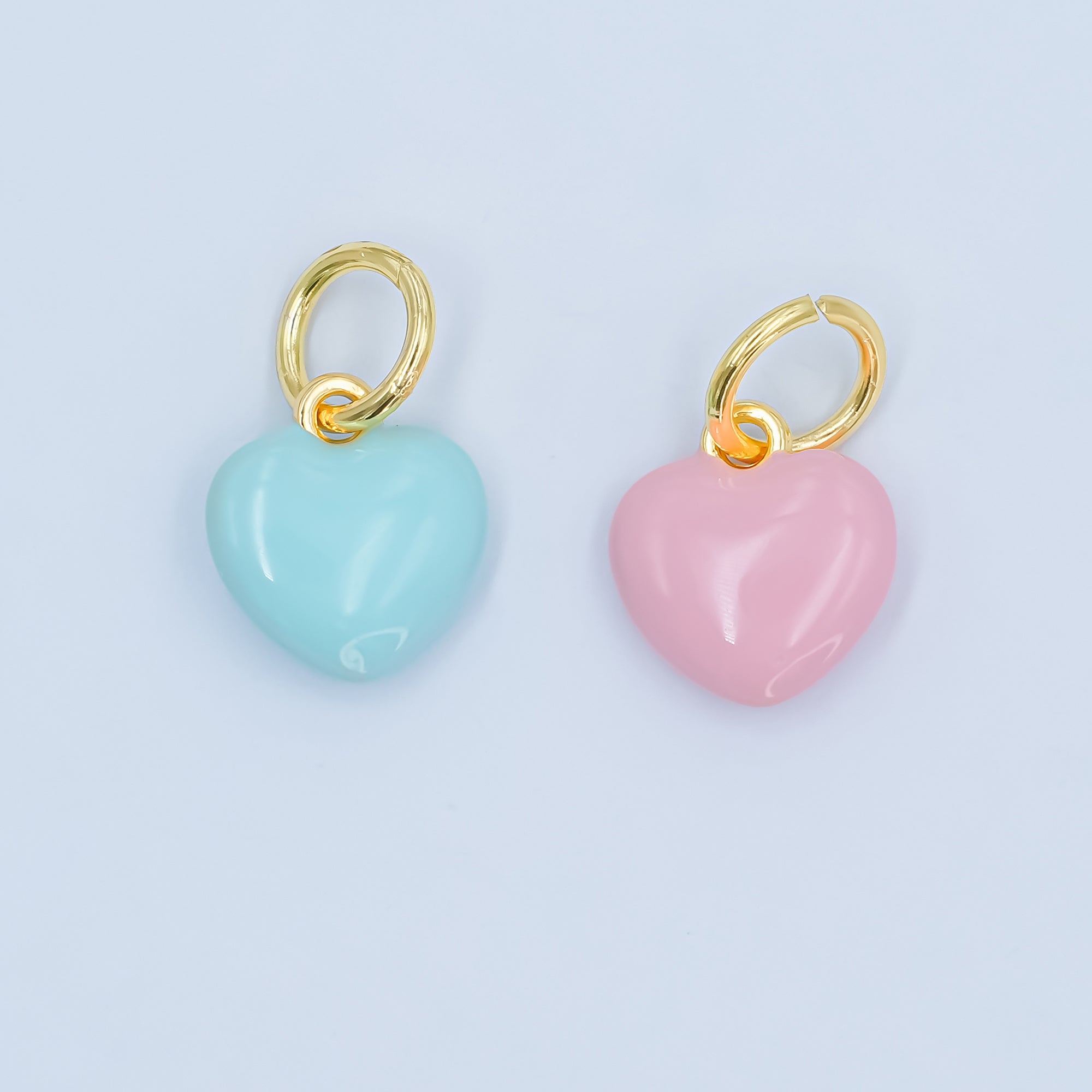 24K Gold Filled Blue, Pink Enamel Heart Multidimensional Charm | N079