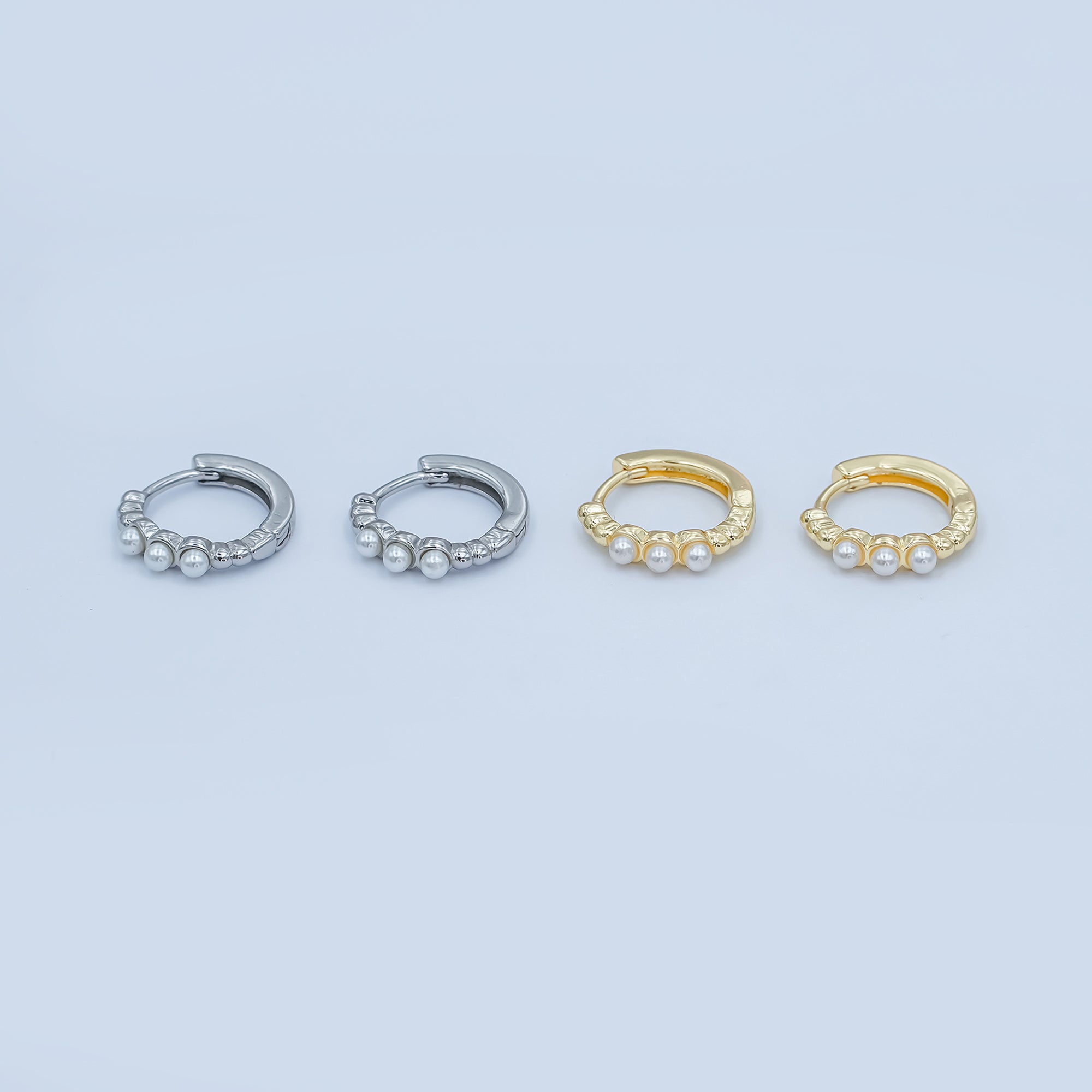 24K Gold Filled 14mm Shell Pearl Dotted Huggie Earrings in Gold & Silver | AB1080 AB1082