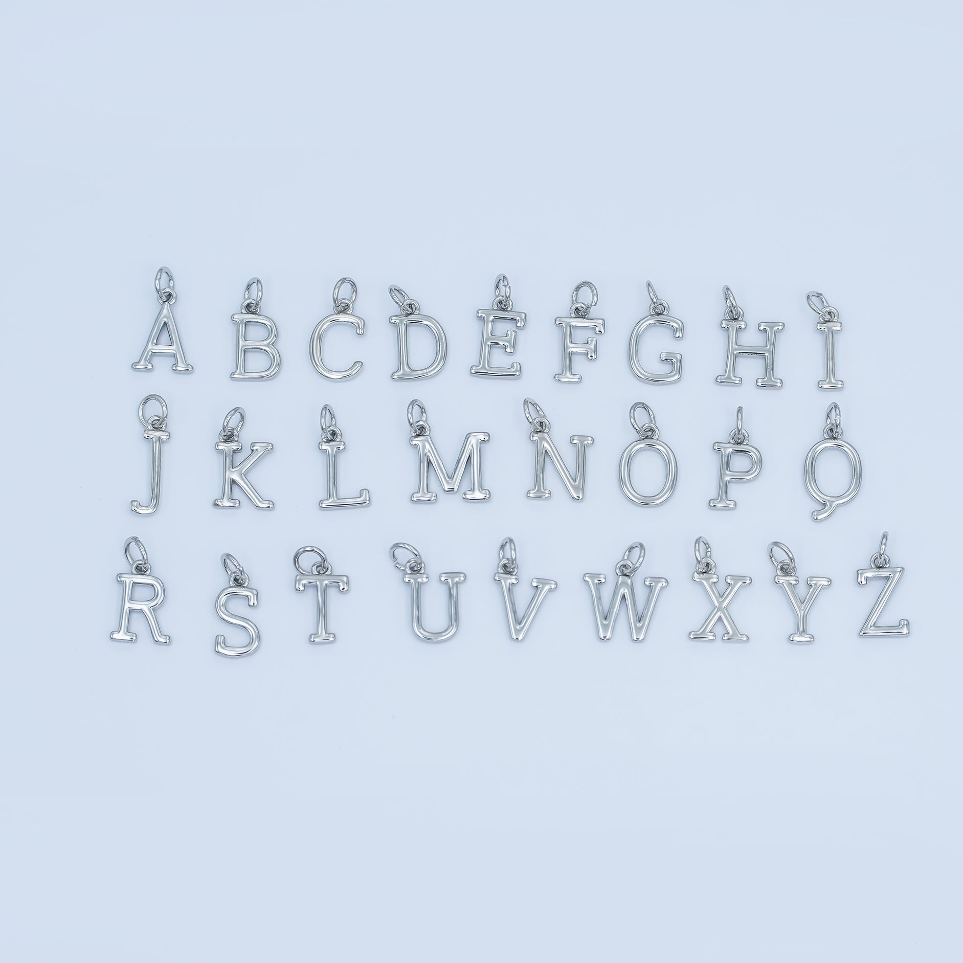 Rhodium Plated Minimalist Initial Letter Charm | A141 - A153