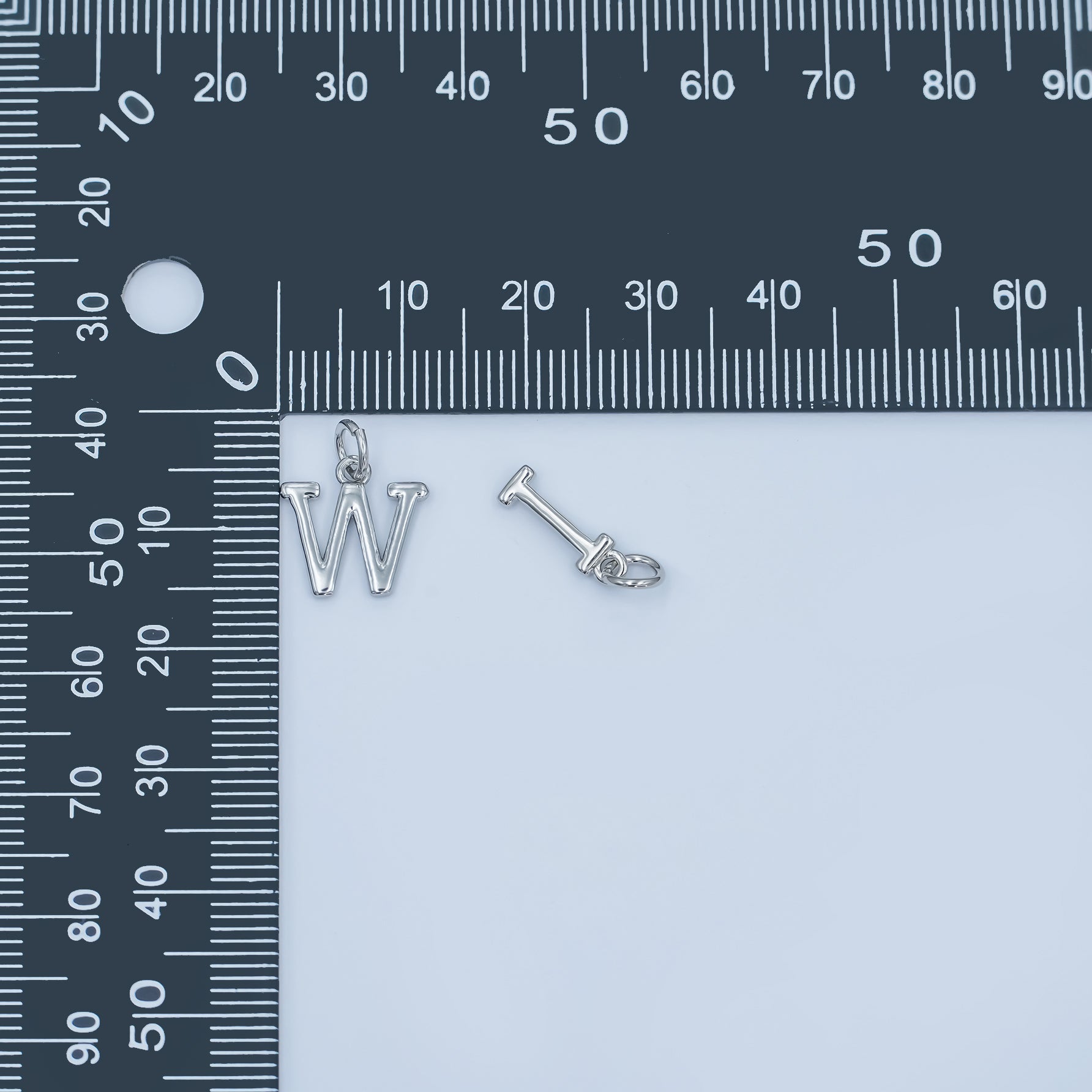 Rhodium Plated Minimalist Initial Letter Charm | A141 - A153