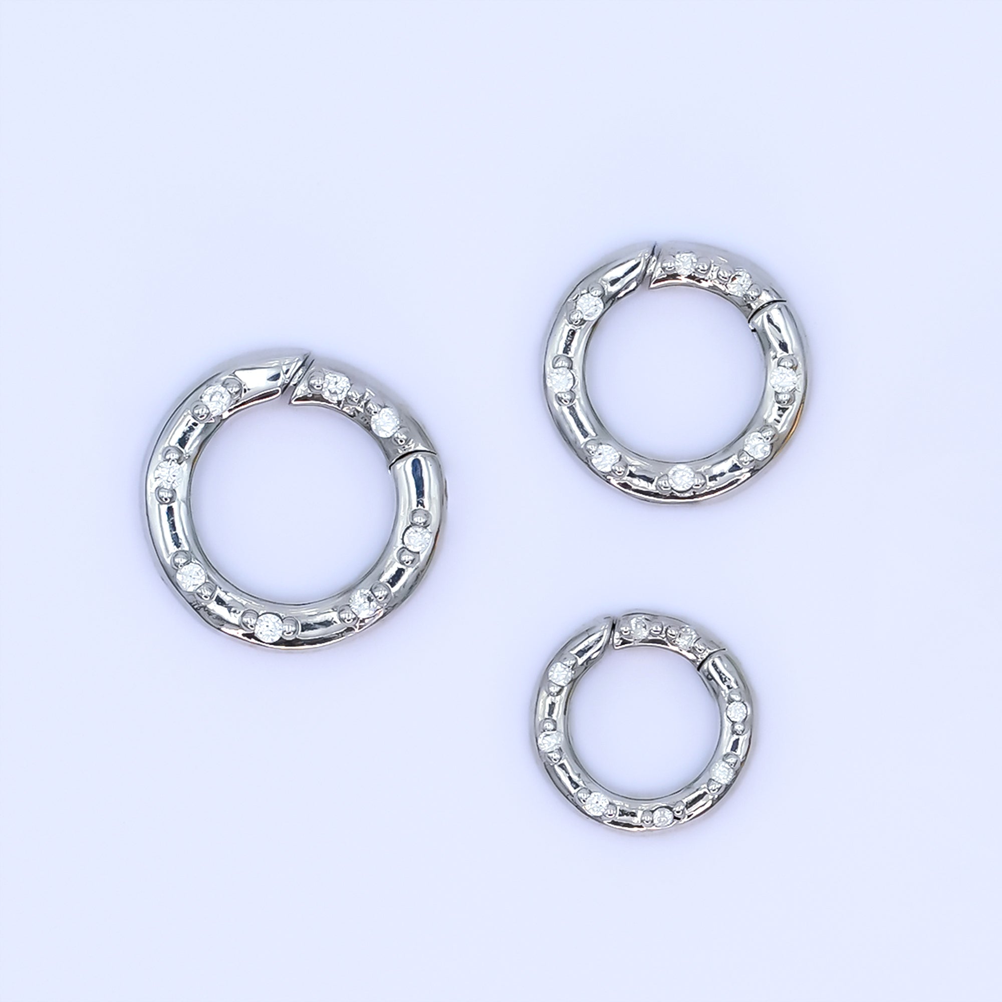 24K Gold Filled 12mm, 14mm, 16mm Clear CZ Dotted Round Pull Gate Findings in Gold & Silver | Z1051 - Z1053