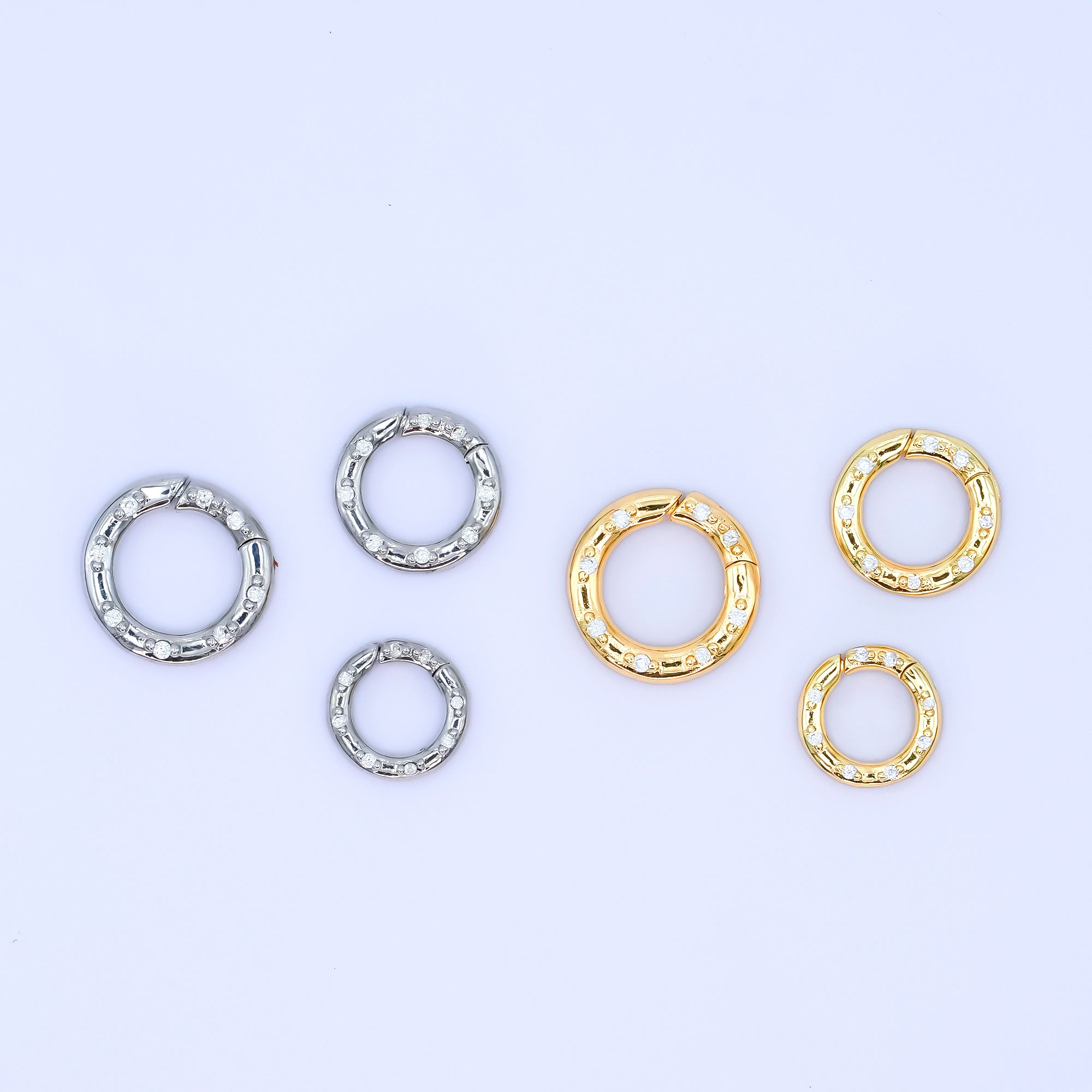 24K Gold Filled 12mm, 14mm, 16mm Clear CZ Dotted Round Pull Gate Findings in Gold & Silver | Z1051 - Z1053