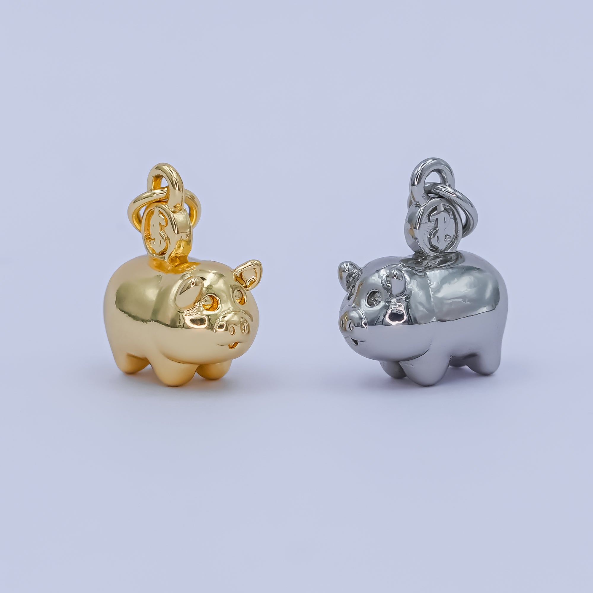 24K Gold Filled Piggy Bank Money 3D Multidimensional Charm in Gold & Silver | M188