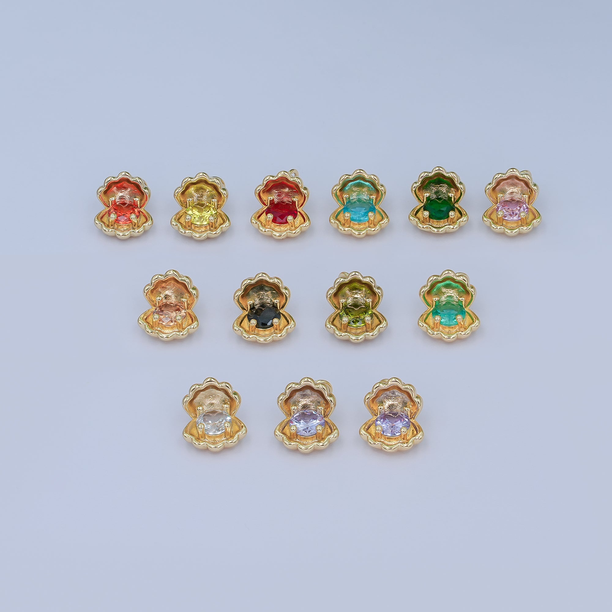 24K Gold Filled CZ Sea Shell Clam 3D Multidimensional Charm | N033