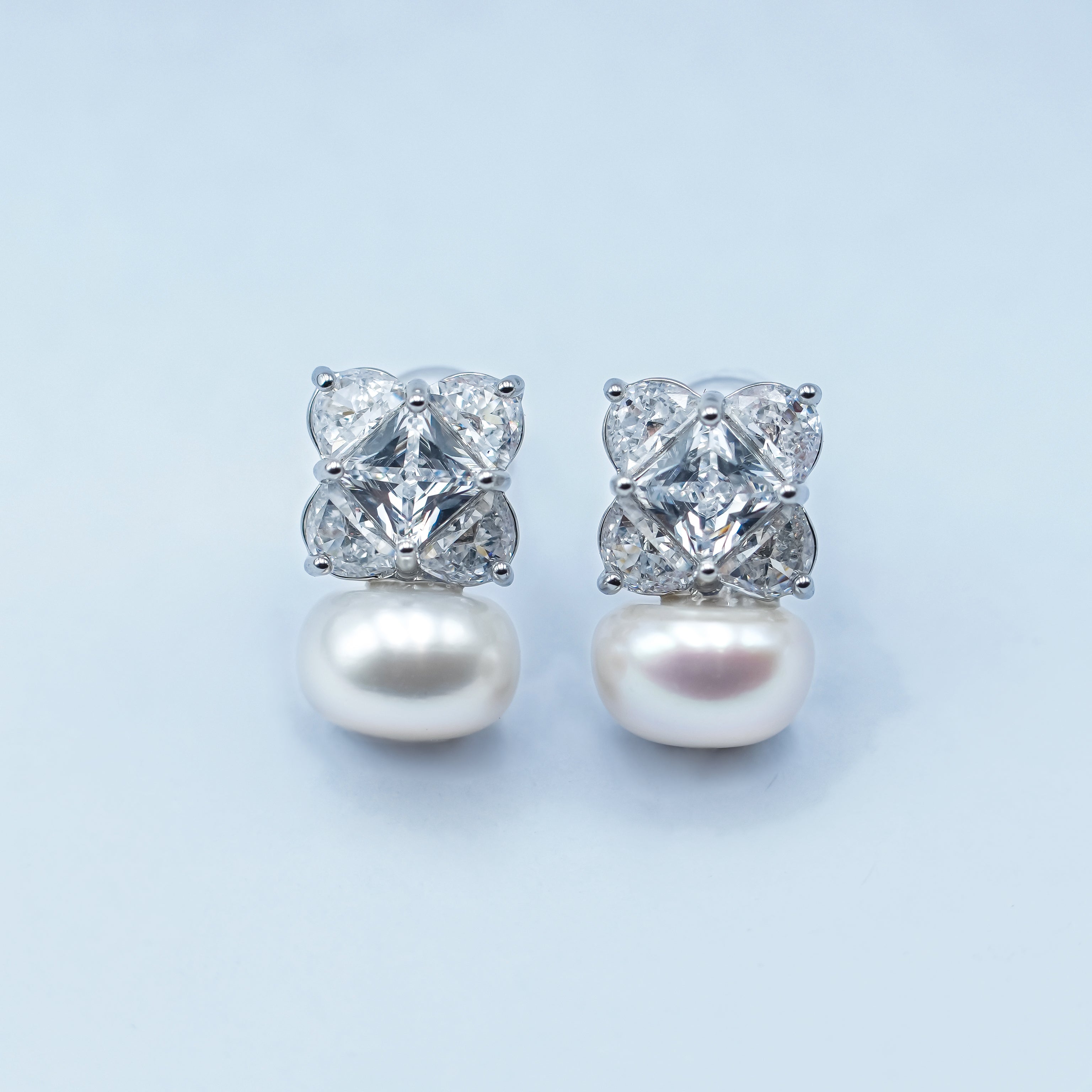 24K Gold Plated Shell Pearl CZ Geometric Stud Earrings in Gold & Silver | AB255 AB256