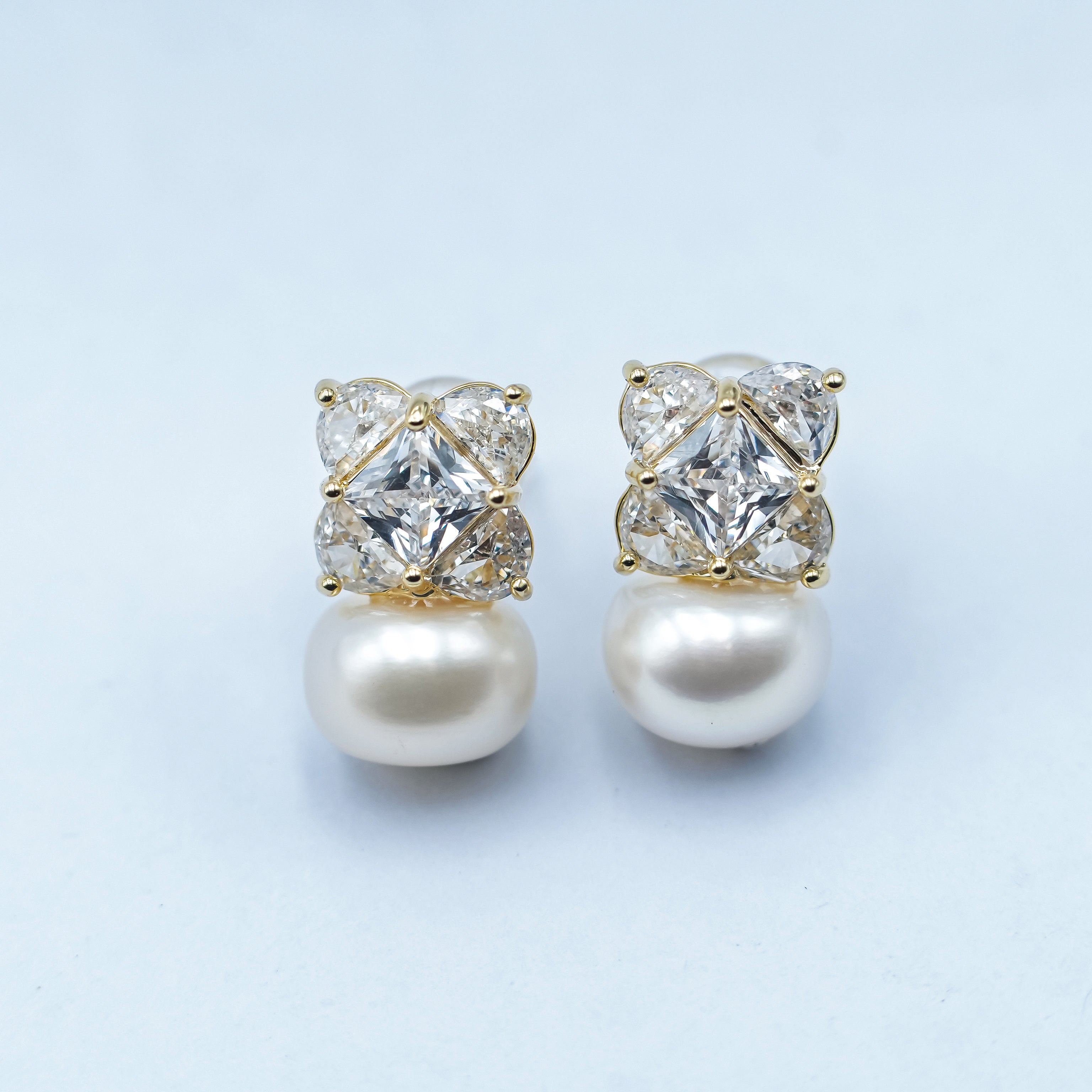 24K Gold Plated Shell Pearl CZ Geometric Stud Earrings in Gold & Silver | AB255 AB256