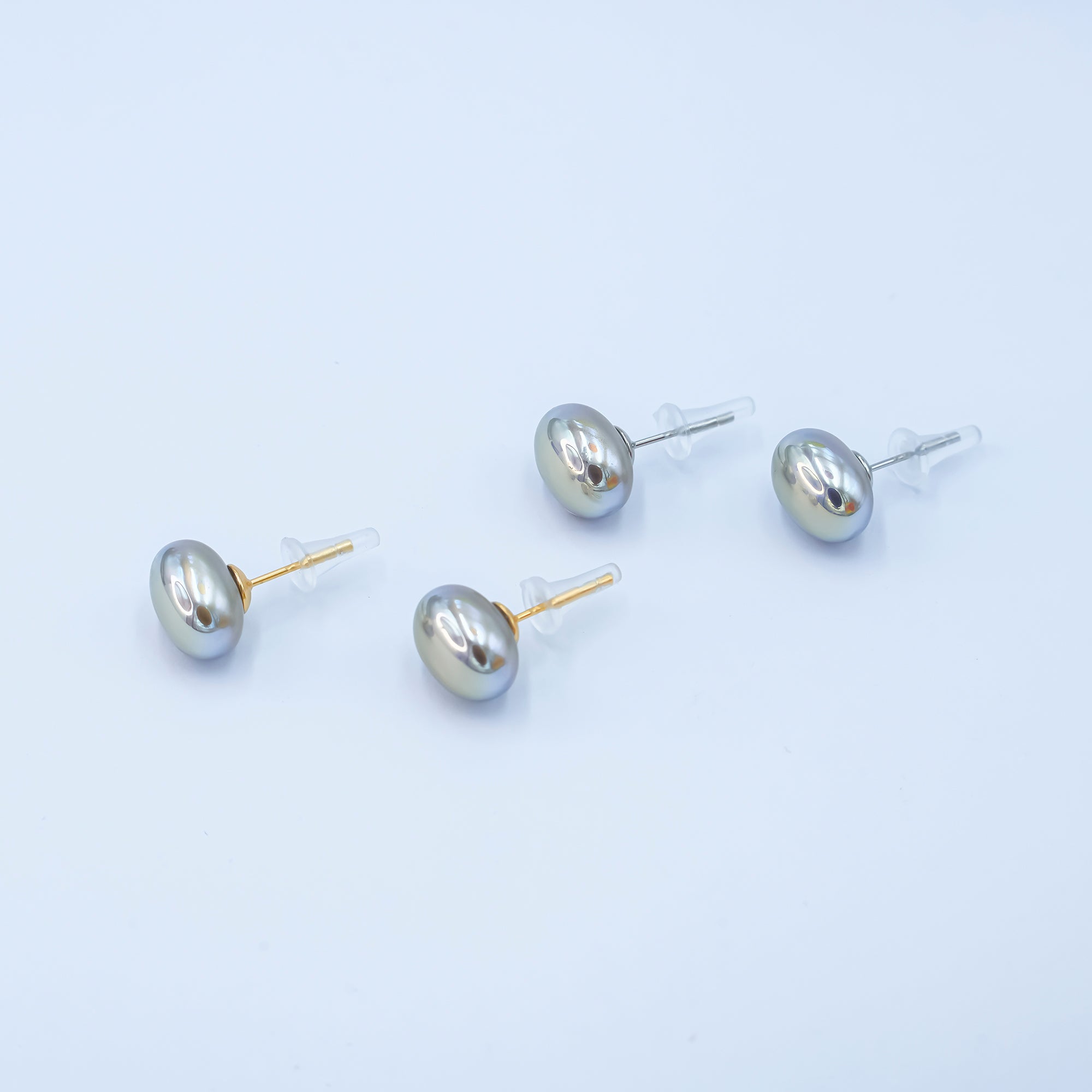 24K Gold Plated Shell Pearl CZ Button Stud Earrings in Gold & Silver | AB324 AB328