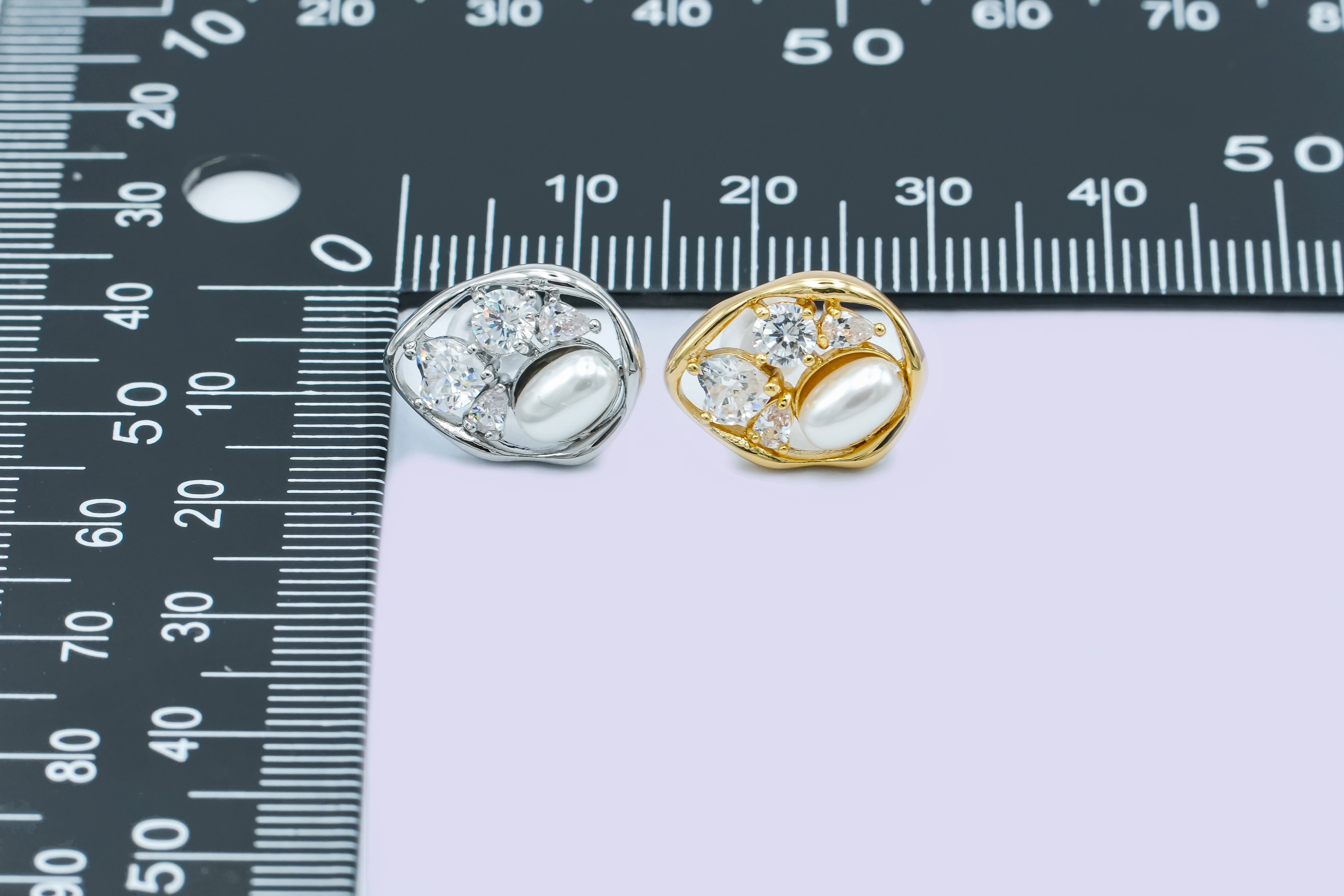 24K Gold Plated Shell Pearl CZ Cluster Teardrop Stud Earrings in Gold & Silver | AB188 AB189