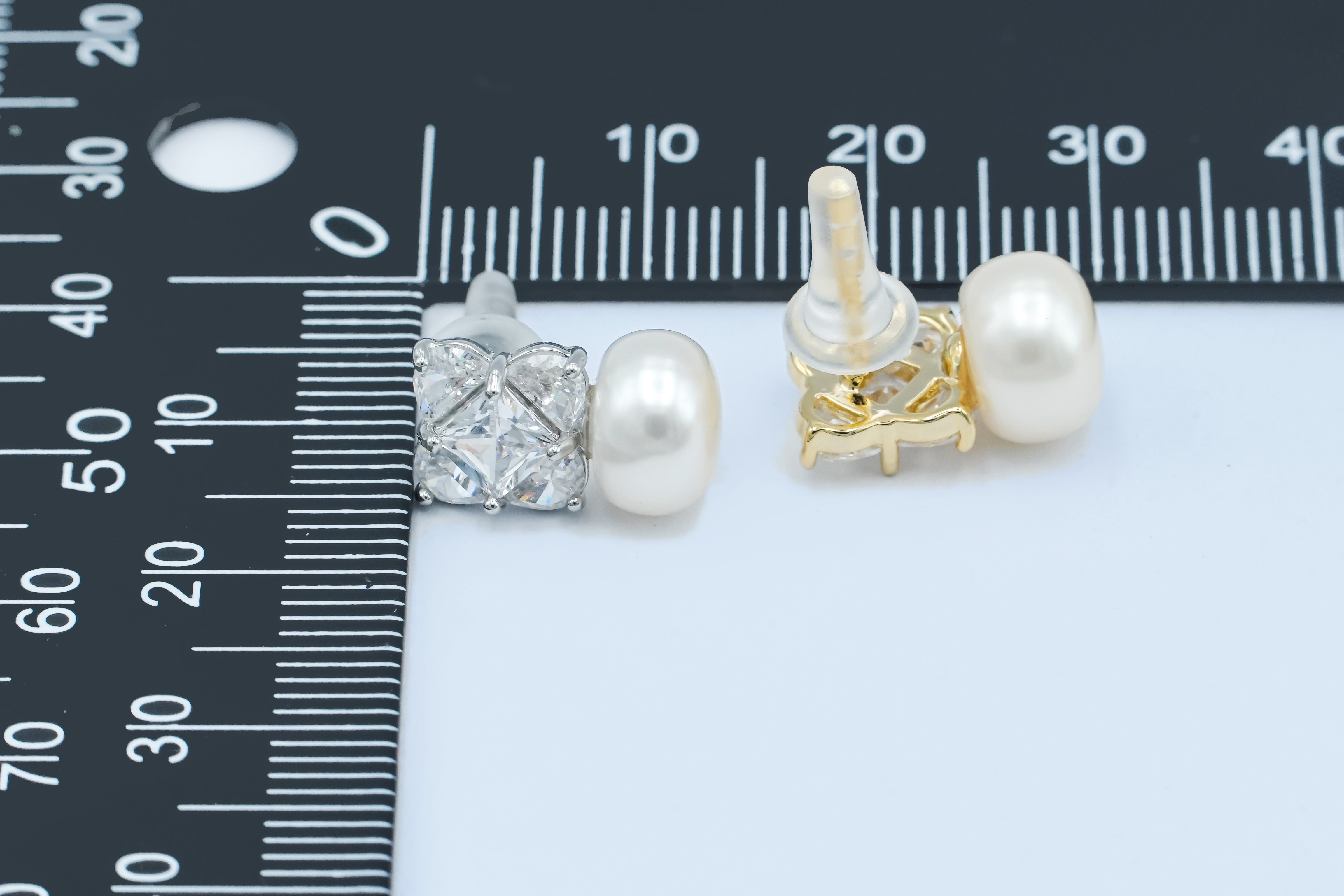 24K Gold Plated Shell Pearl CZ Geometric Stud Earrings in Gold & Silver | AB255 AB256