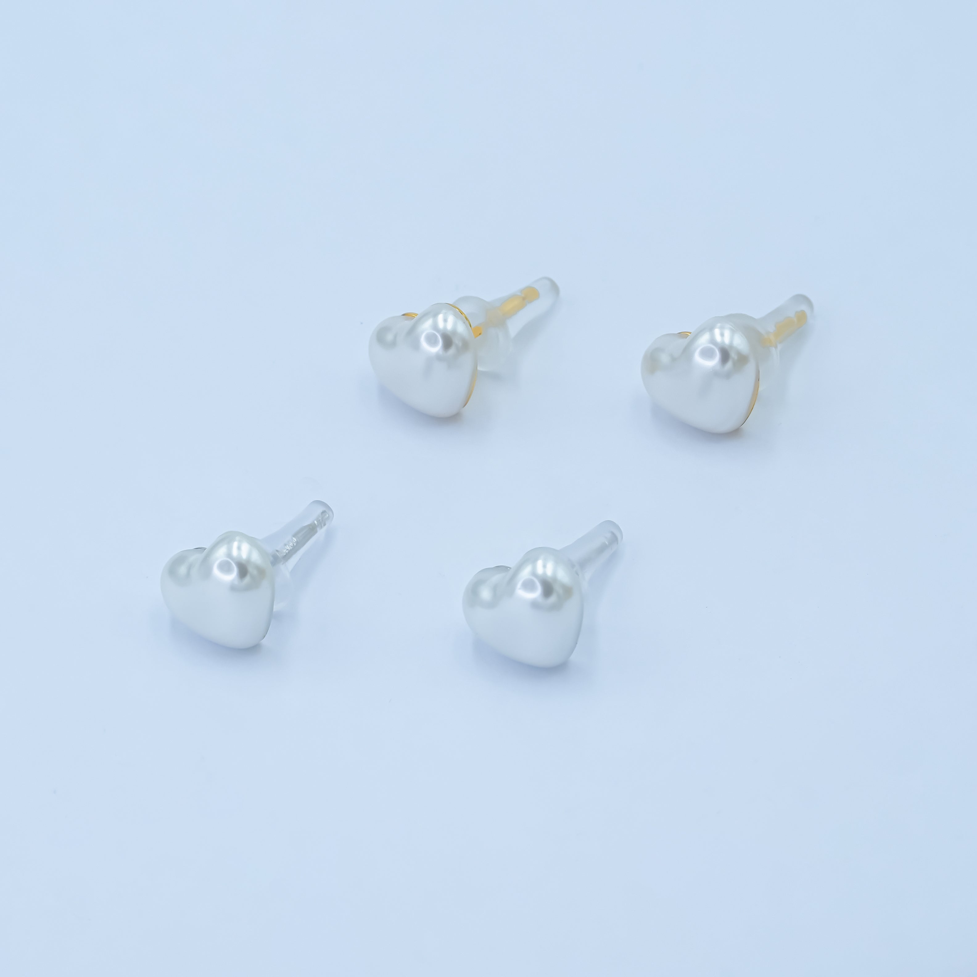 24K Gold Plated White Shell Pearl Heart Stud Earrings in Gold & Silver | T439 T440