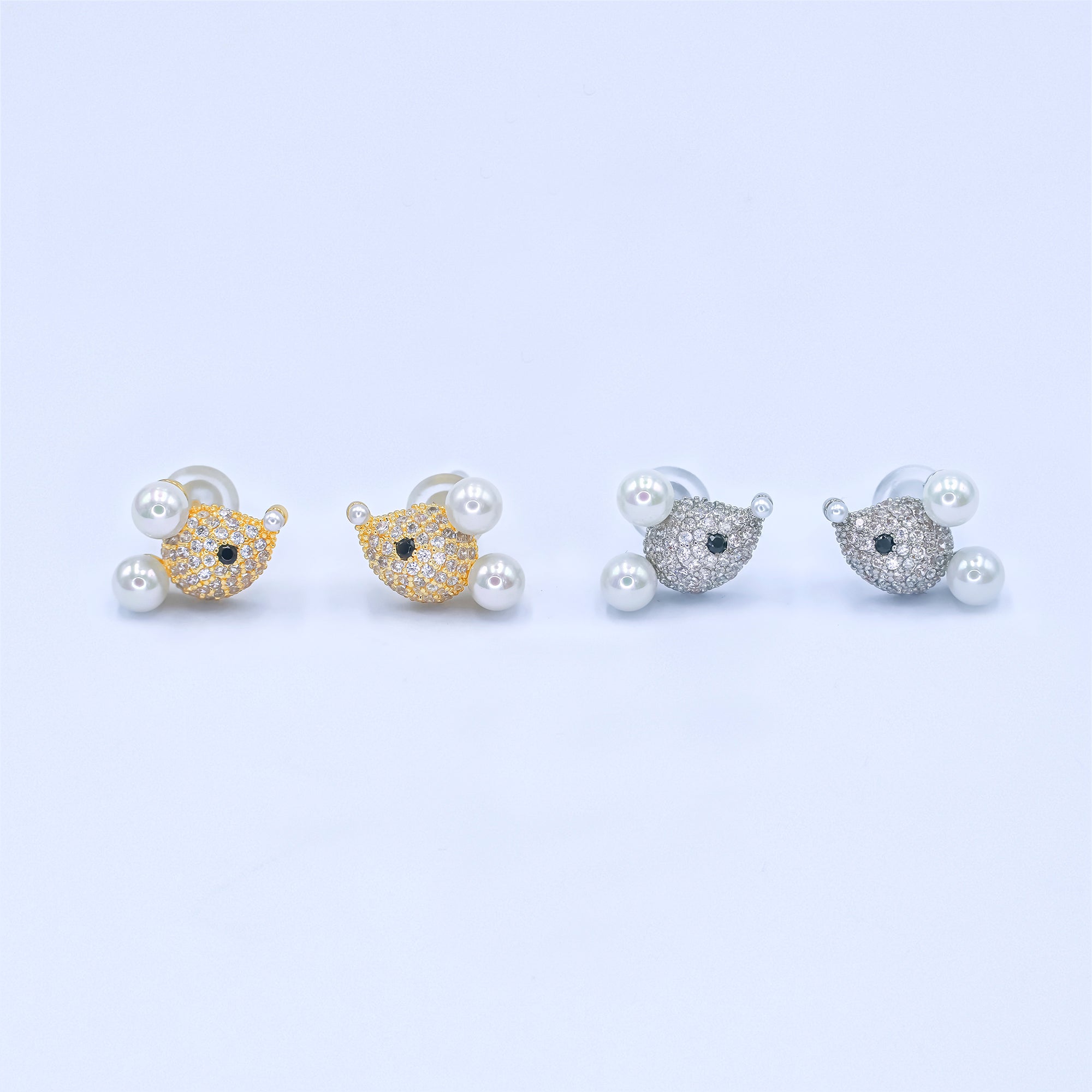24K Gold Plated Micro Paved CZ Mouse Stud Earrings in Gold & Silver | AB225 AB232