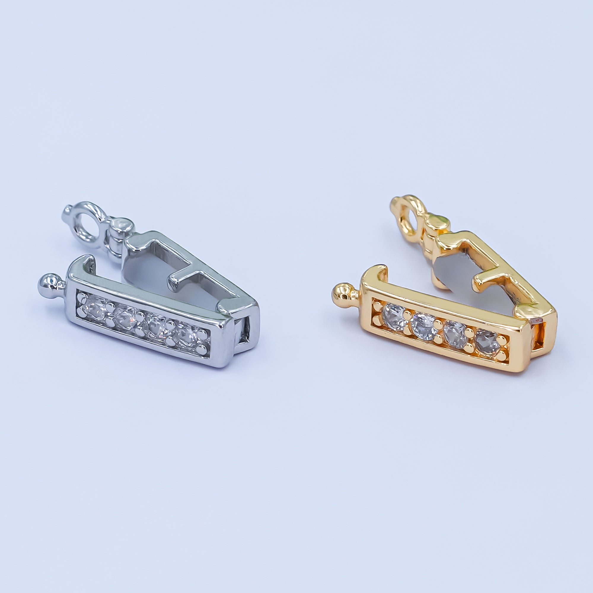 24K Gold Filled Micro Paved Snap Rectangular Bail Finding in Gold & Silver | Z1085