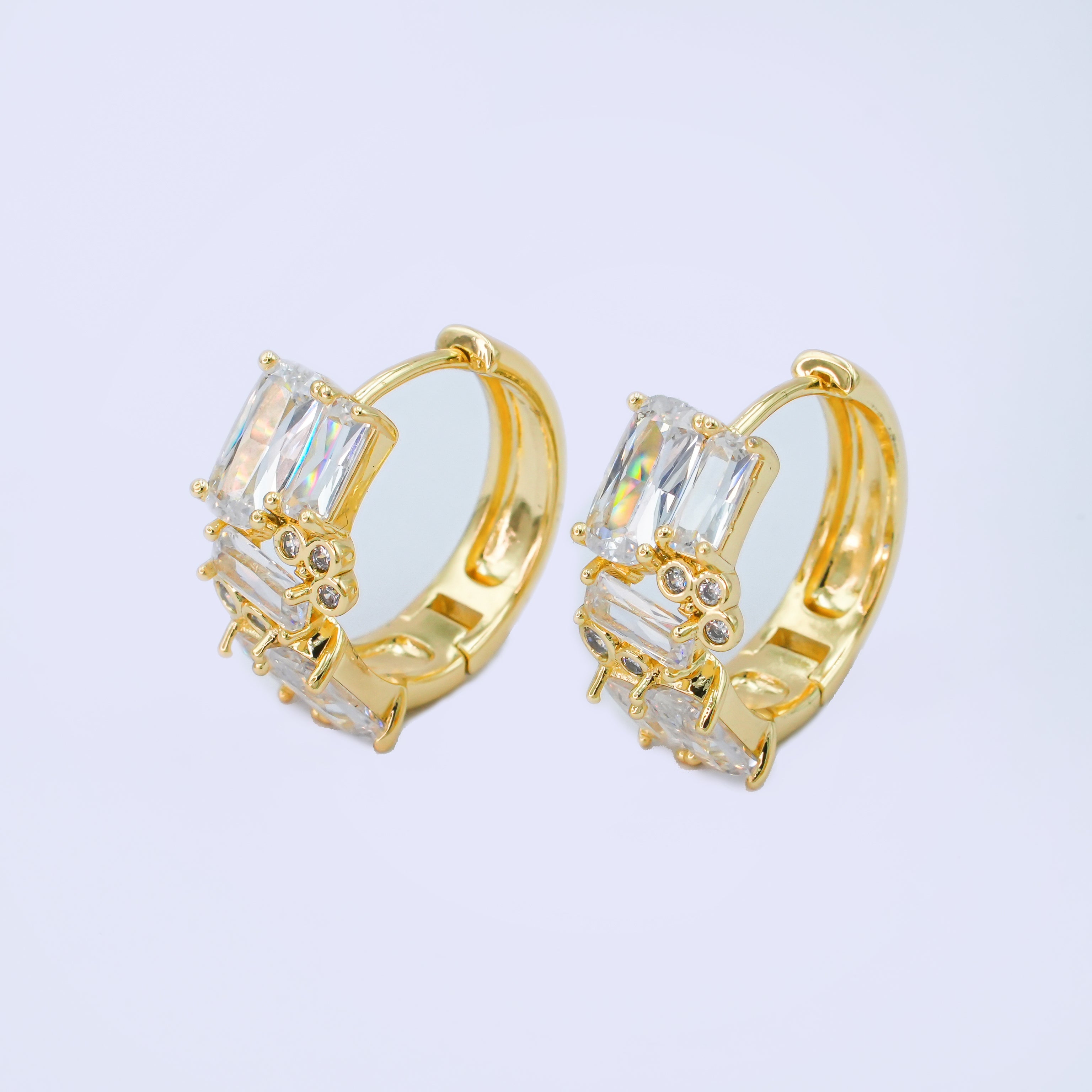 24K Gold Filled 20mm Clear CZ Round Baguette Hoop Earrings | AB988