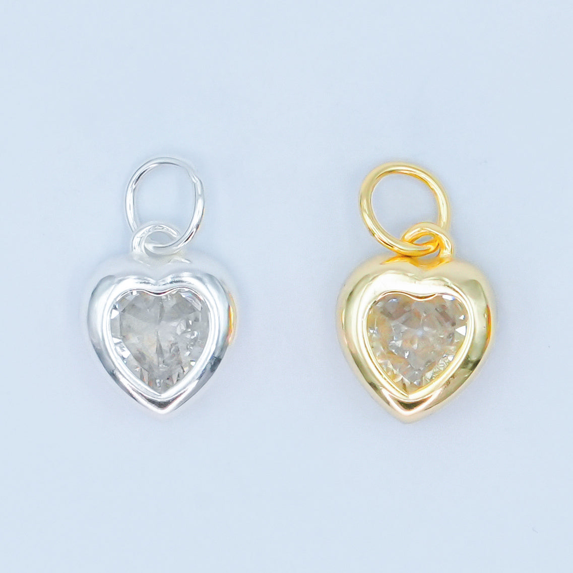 24K Gold Filled Clear CZ Heart Bezel Charm in Gold & Silver | SL-638