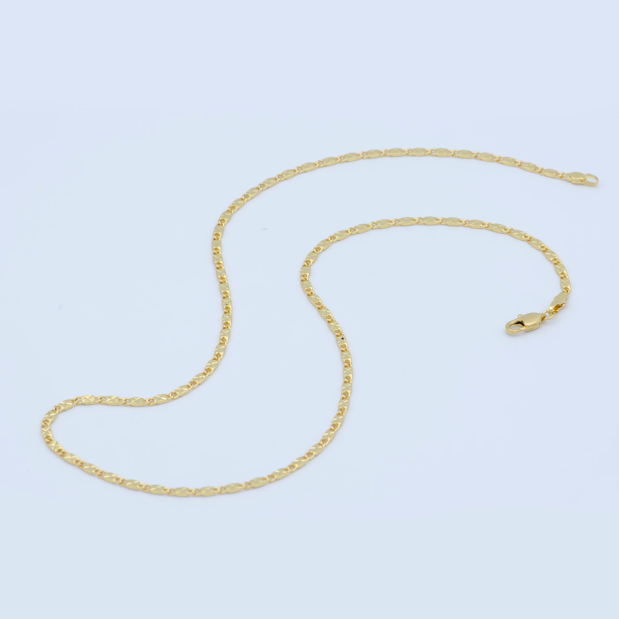 24K Gold Filled 2.2mm Sunburst Textured Unique Link 18 Inch Layering Chain Necklace | WA-191 - DLUXCA