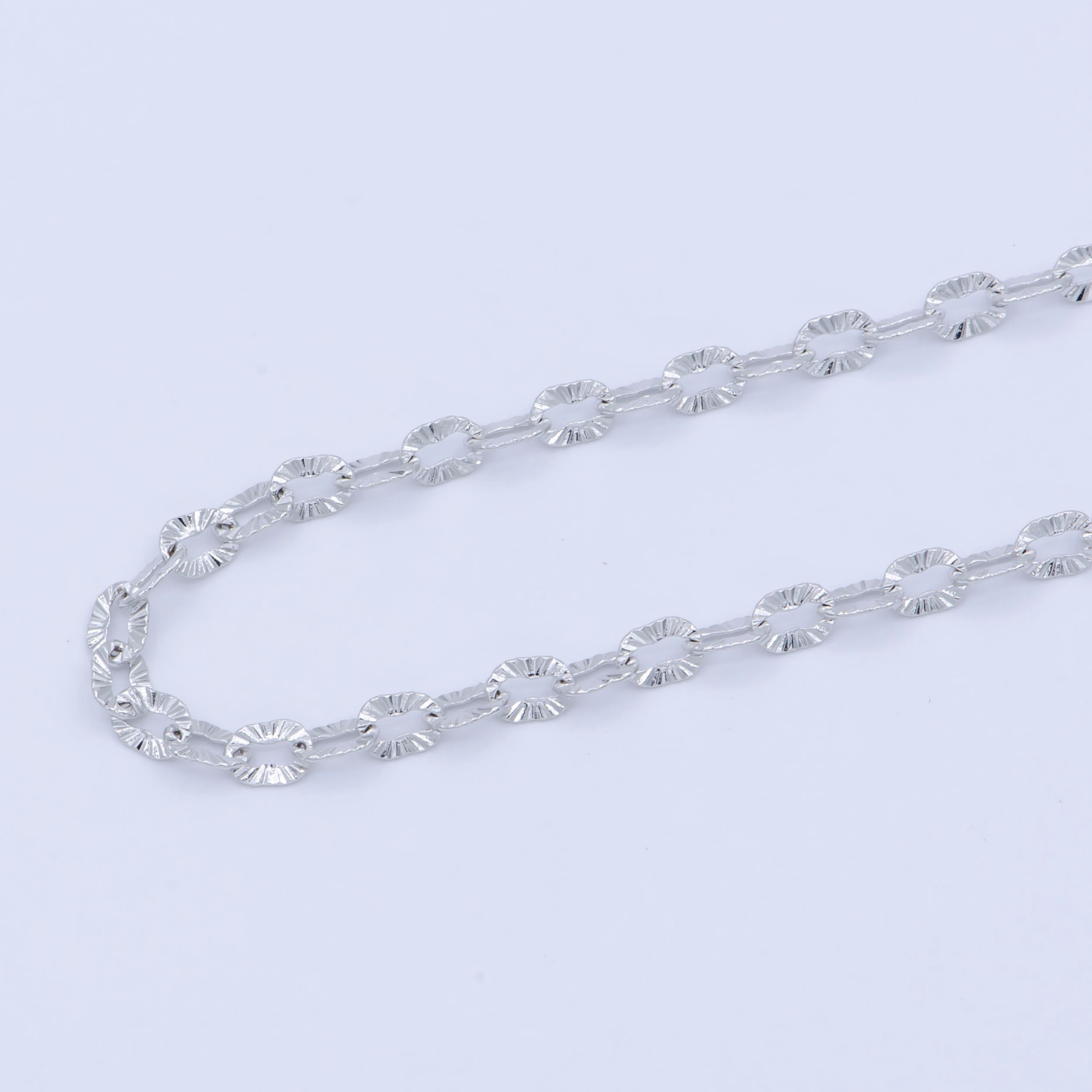 White Gold Filled 3mm Sunburst Cable Unique Everyday Layering 18 Inch Chain Silver Necklace | WA-202 - DLUXCA