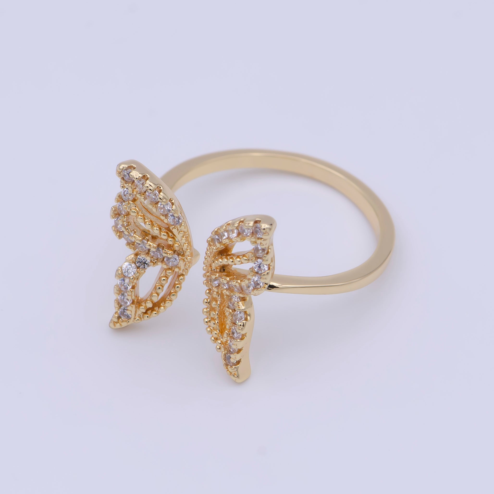 16K Gold Filled Clear Micro Paved CZ Open Butterfly Ring in Gold & Silver | R044 O591 - DLUXCA