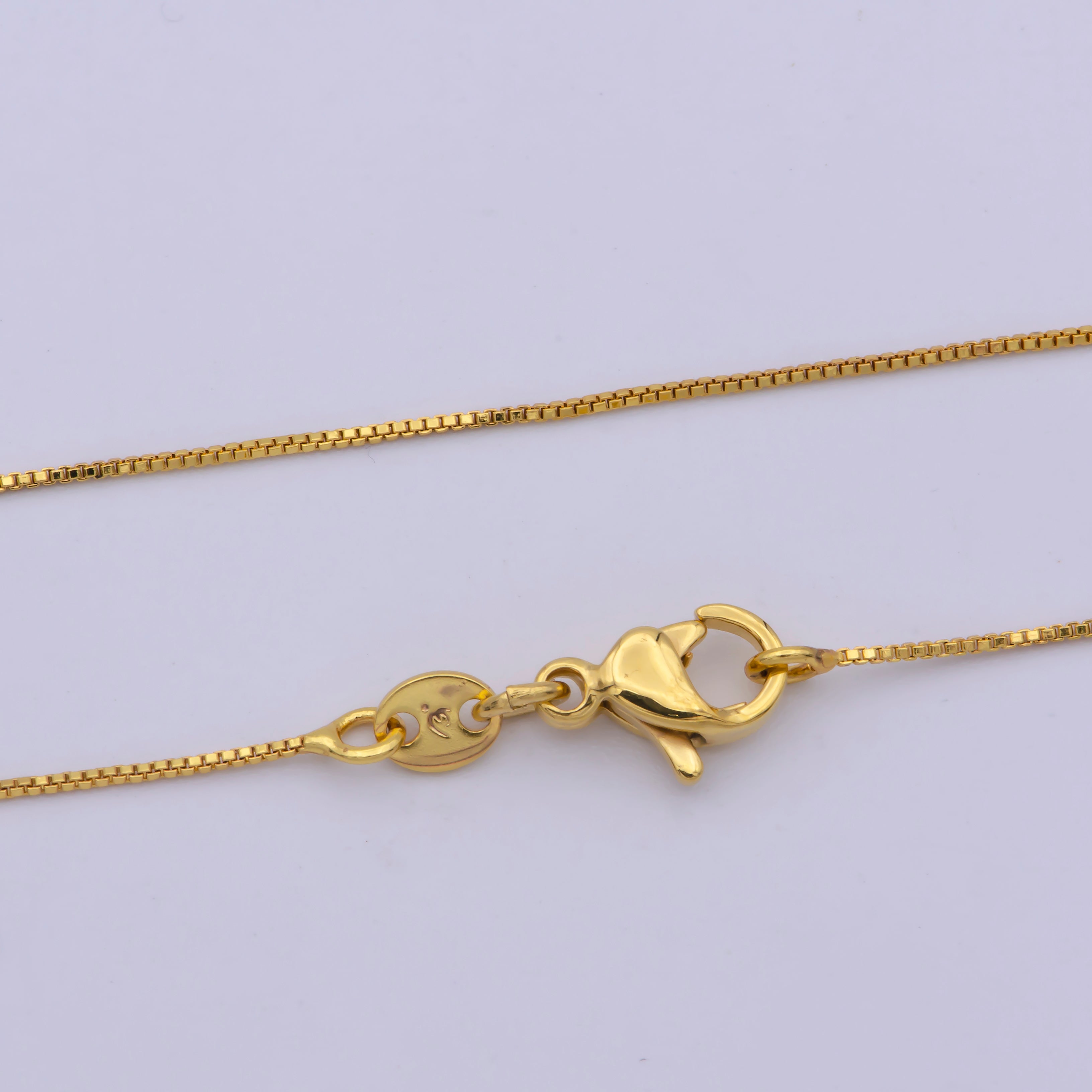 24K Gold Filled Box Chain Necklace, 18 Inch Box Chain Necklace, Dainty 0.6mm Box Necklace w/ Lobster Clasp | CN-1242 - DLUXCA