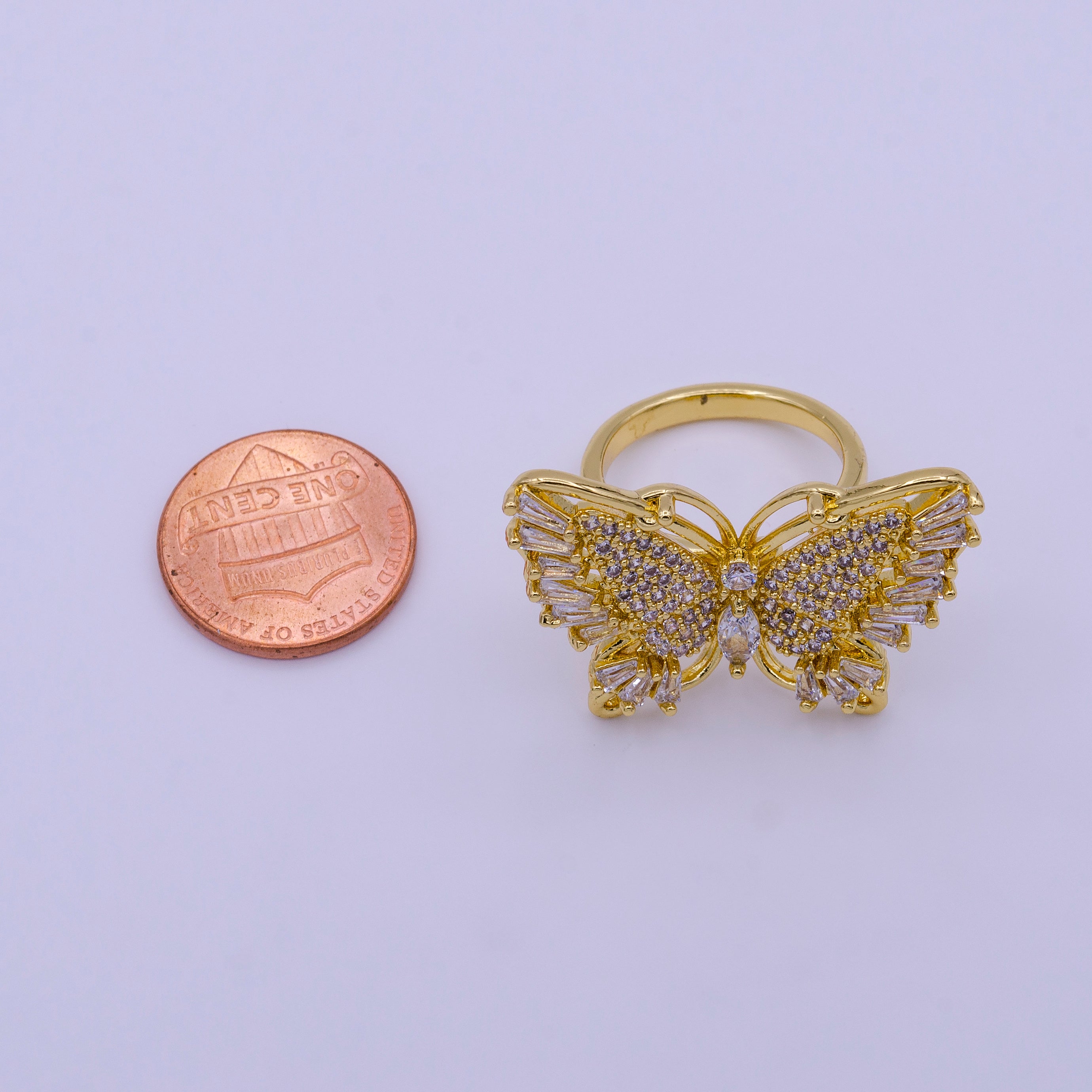 24K Gold Filled Antenna Monarch Butterfly Marquise Baguette Micro Paved Wings Ring | AA1321 - DLUXCA