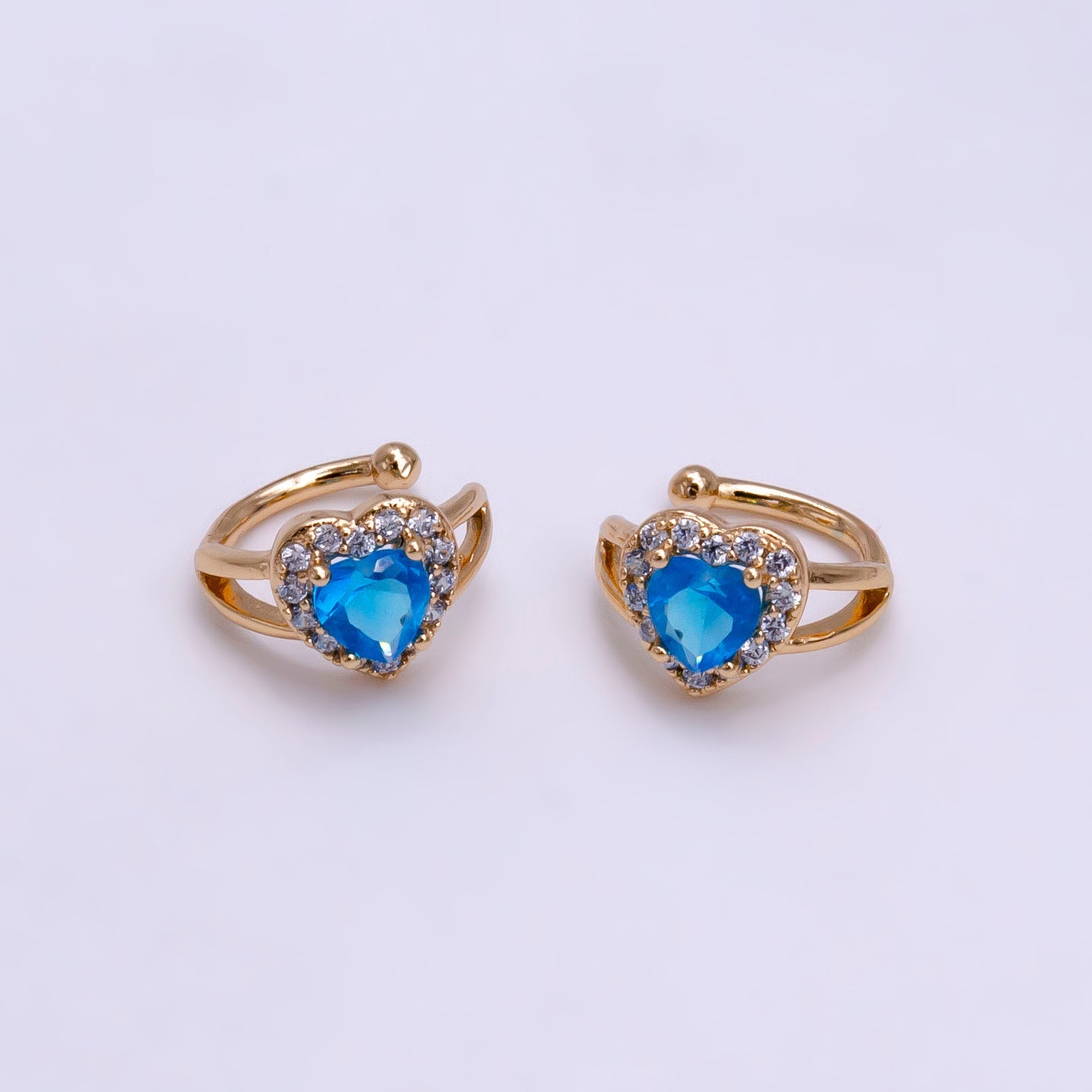 1x Blue Green Ear Cuffs for Non Pierced Ears Micro Pave Crystal Gold Clip on Conch Cuff Earrings for Women Girls, AI-062 AI-063.