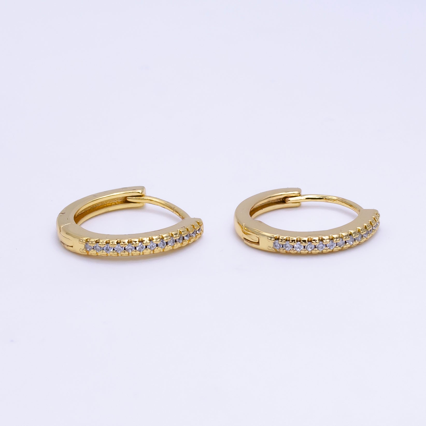 24K Gold Filled Micro Paved CZ Huggie Hoop Earring in Gold & Silver | AE-617
