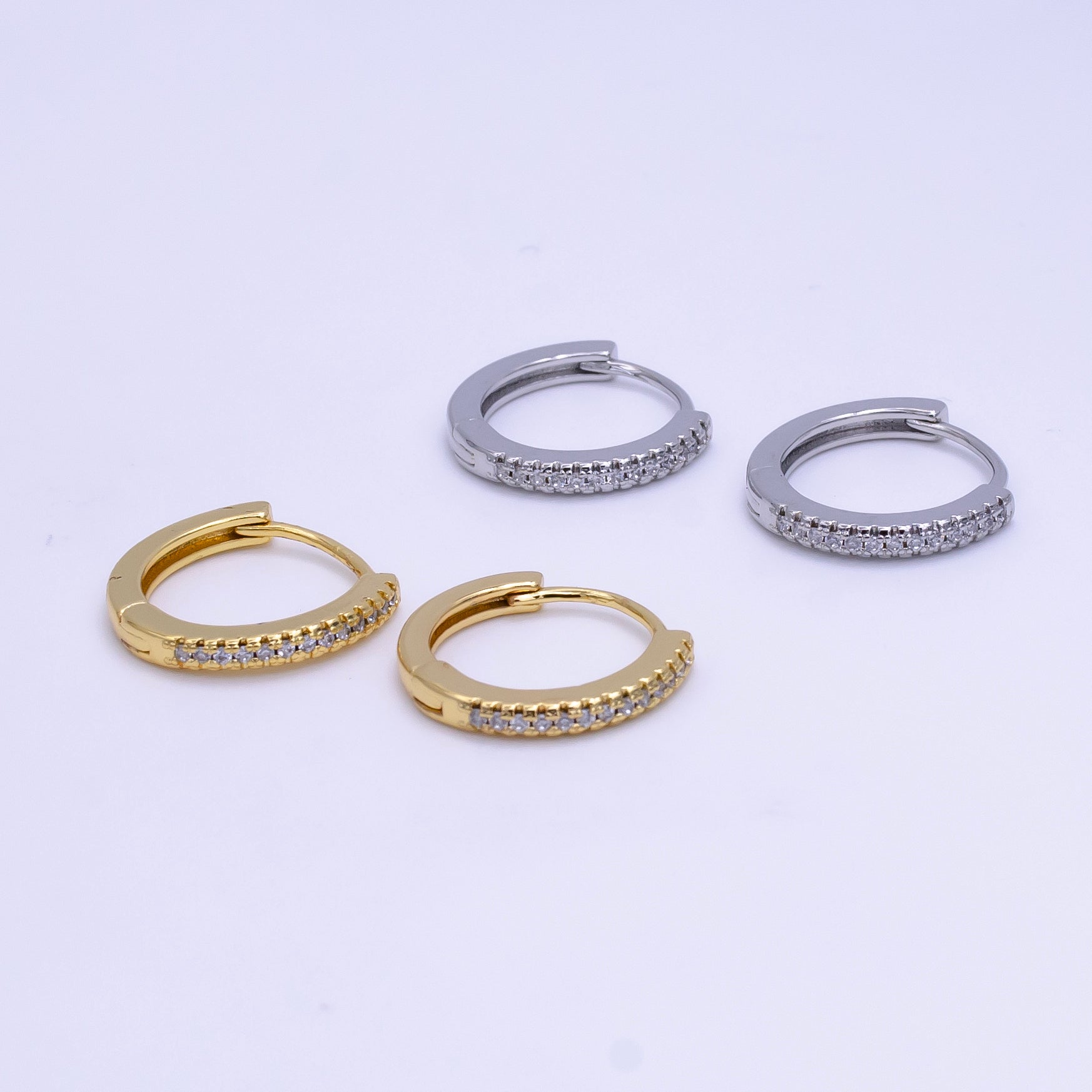 24K Gold Filled Micro Paved CZ Huggie Hoop Earring in Gold & Silver | AE-617