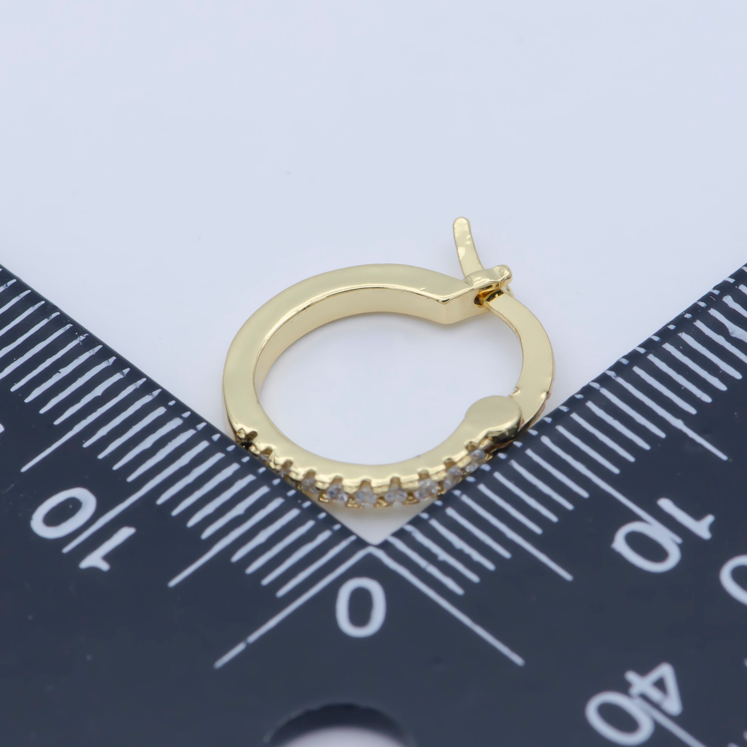 14K Gold Filled Clear Micro Paved 15mm Latch Hoop Earrings | Leo-770