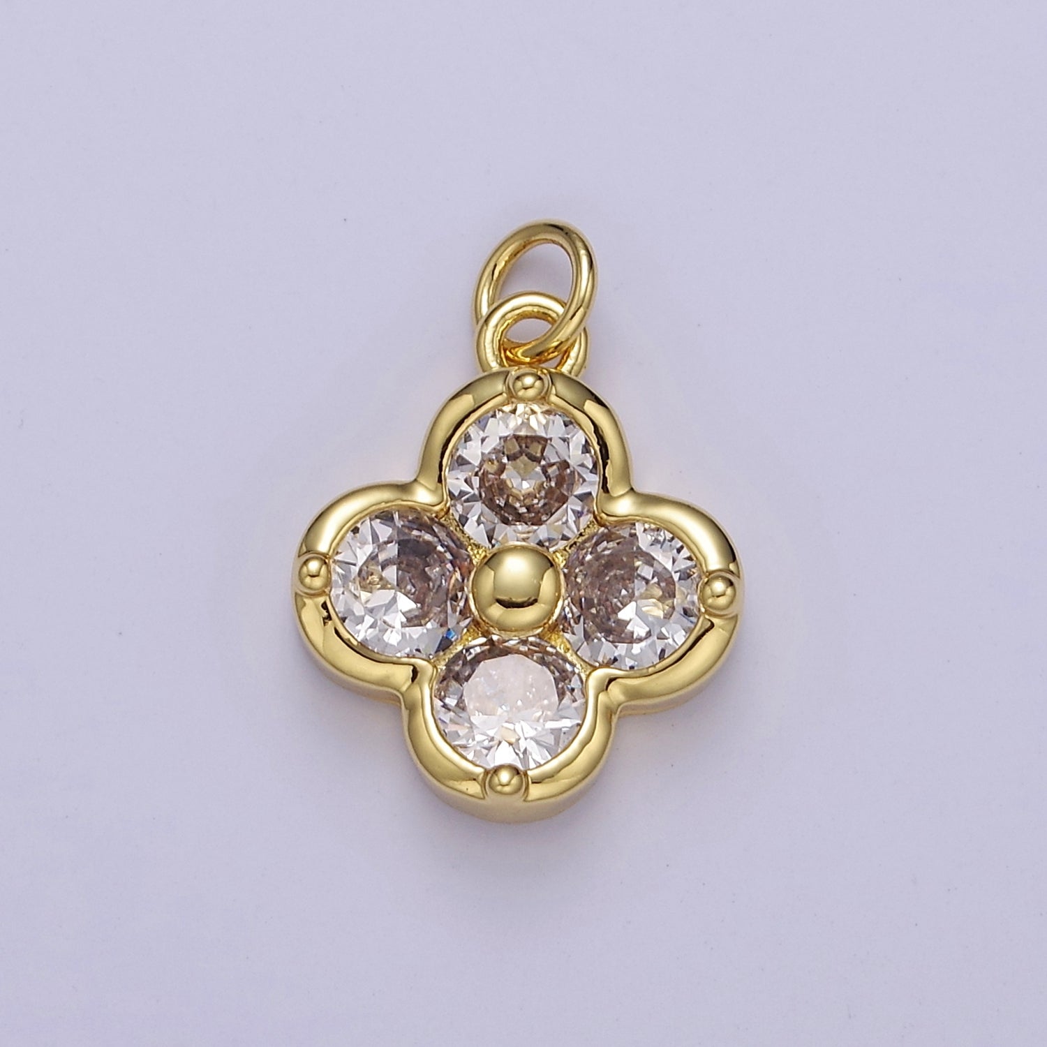 24K Gold Filled Quatrefoil Clover Pink, Clear, Green CZ Lucky Charm E-768-E-770