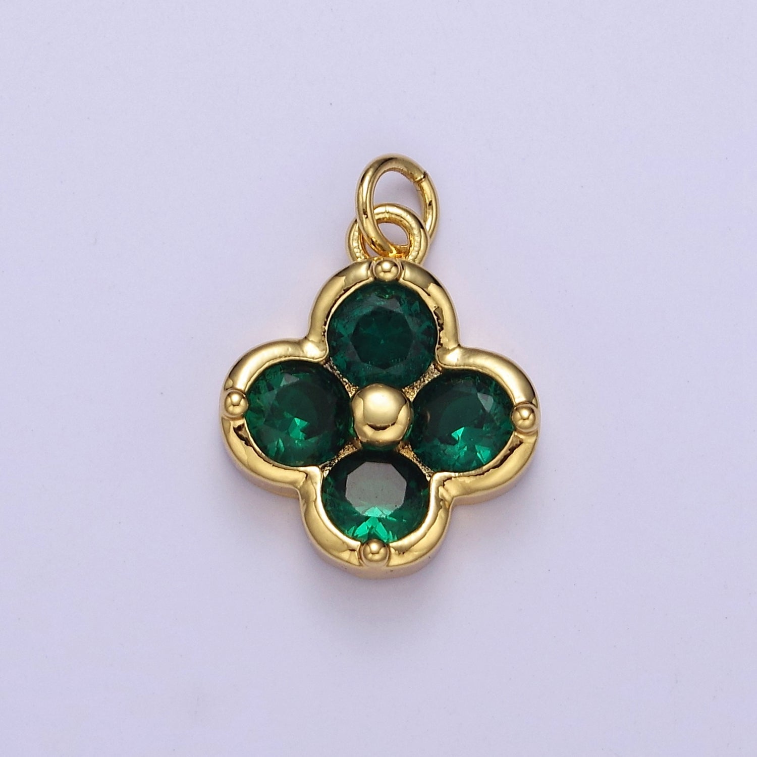 24K Gold Filled Quatrefoil Clover Pink, Clear, Green CZ Lucky Charm E-768-E-770