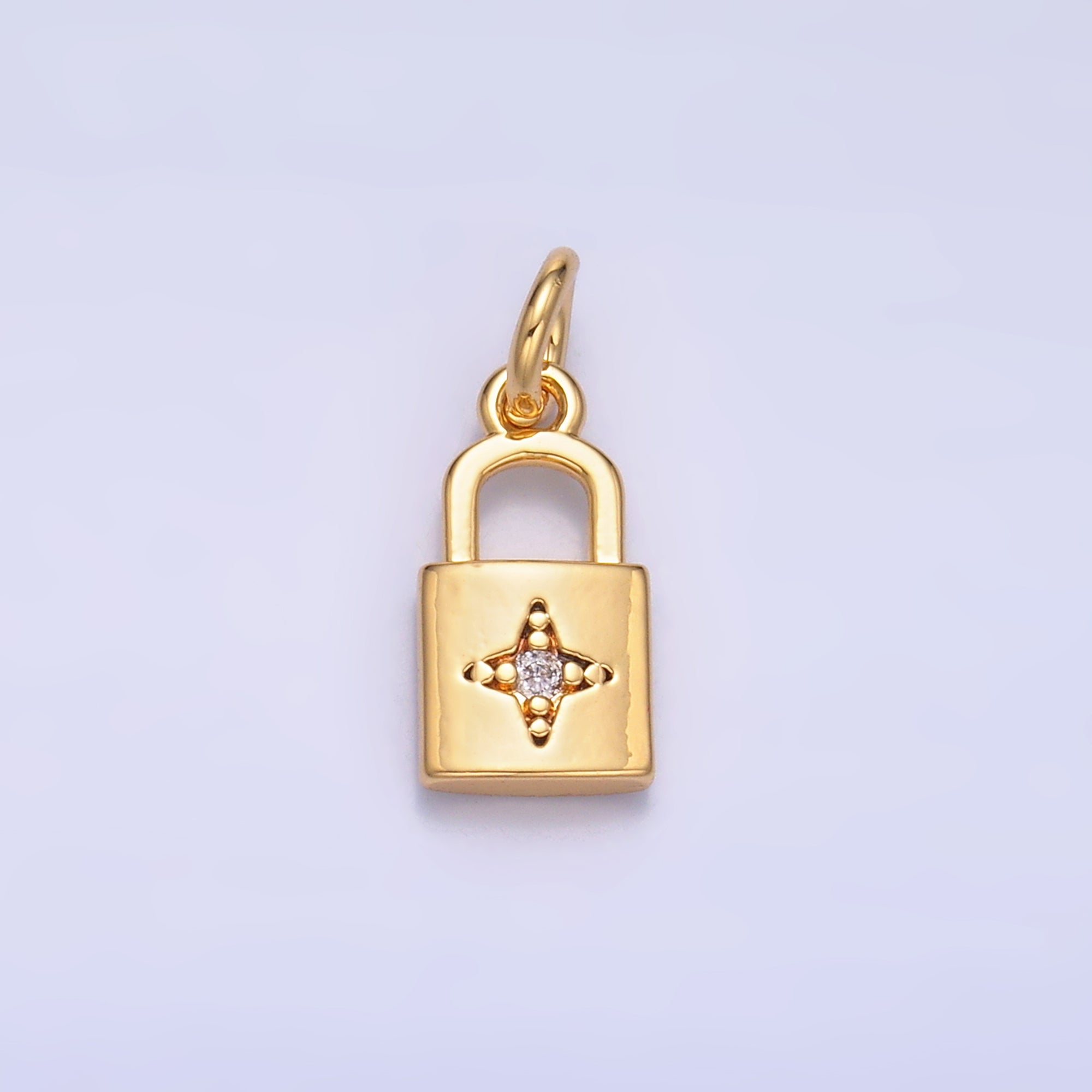 24K Gold Filled CZ Celestial Star Padlock Charm in Gold & Silver | E825