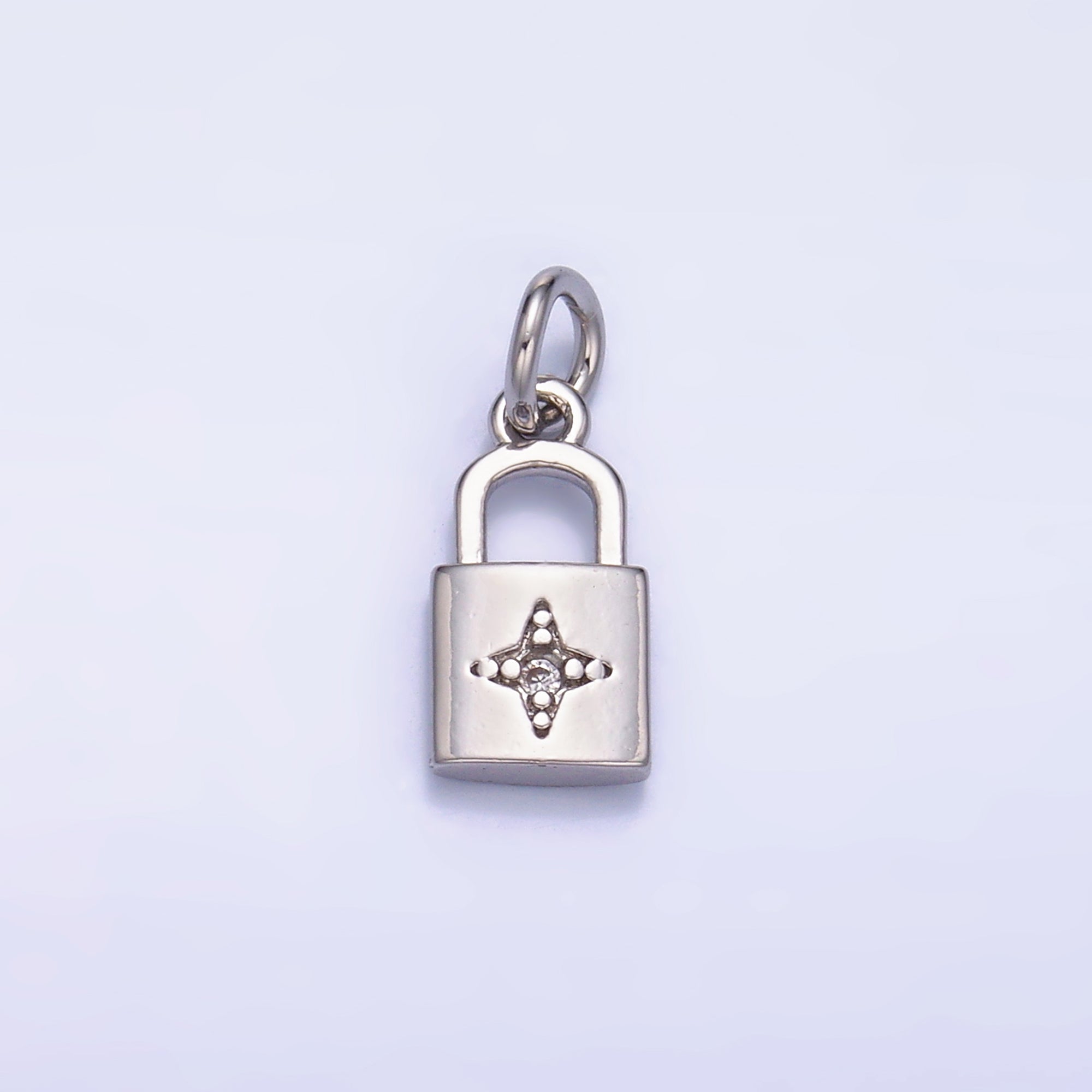 24K Gold Filled CZ Celestial Star Padlock Charm in Gold & Silver | E825
