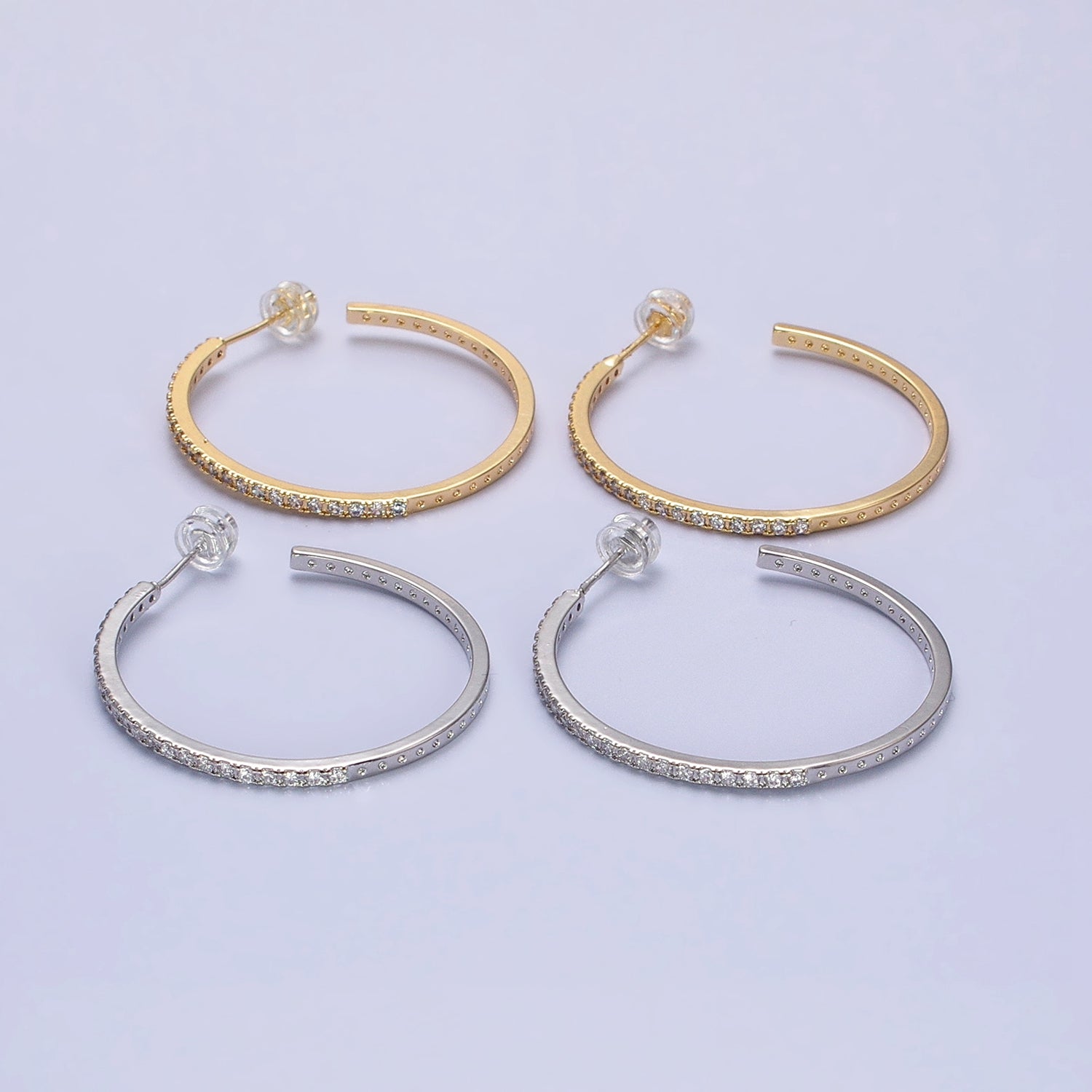 Minimalist Gold Hoop Earring with CZ Stone Simple Silver Hoop Earring for Everyday Use AB674 AB677 - DLUXCA