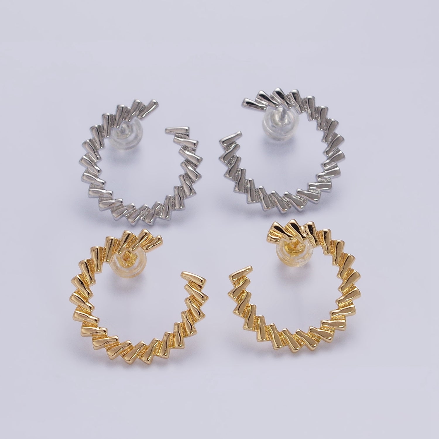 Gold Sunburst Hoop Earrings | Modern Wave Gold Statement Earrings AB601 AB963 - DLUXCA