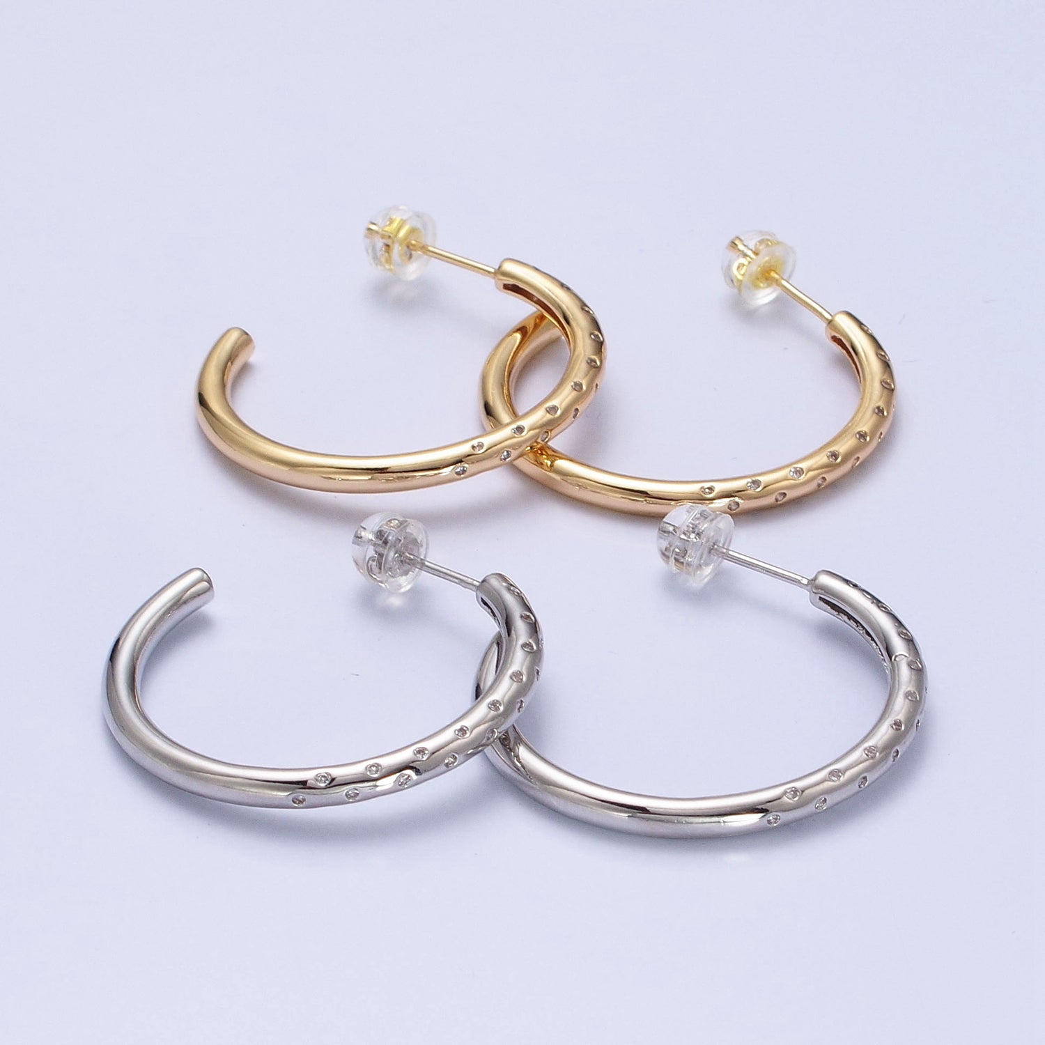 CZ Gold Tube Hoop Earring Silver Micro Pave Stone Earring Minimalist Jewelry AB741 AB749 - DLUXCA